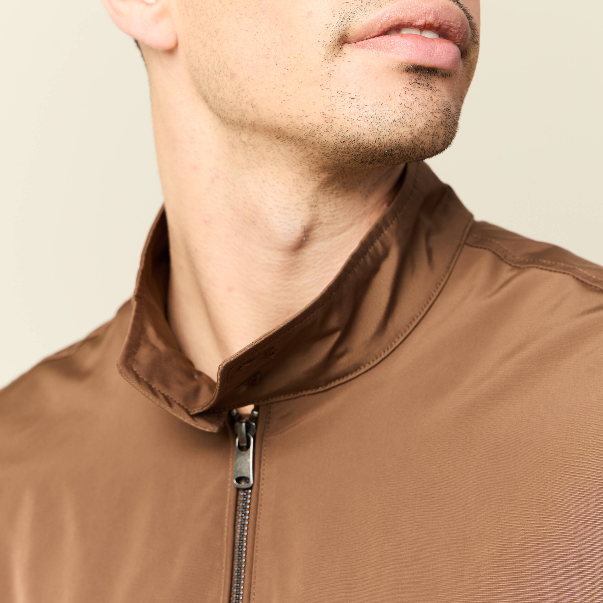 blouson zippe col montant marron homme Blouson zippé col montant marron homme