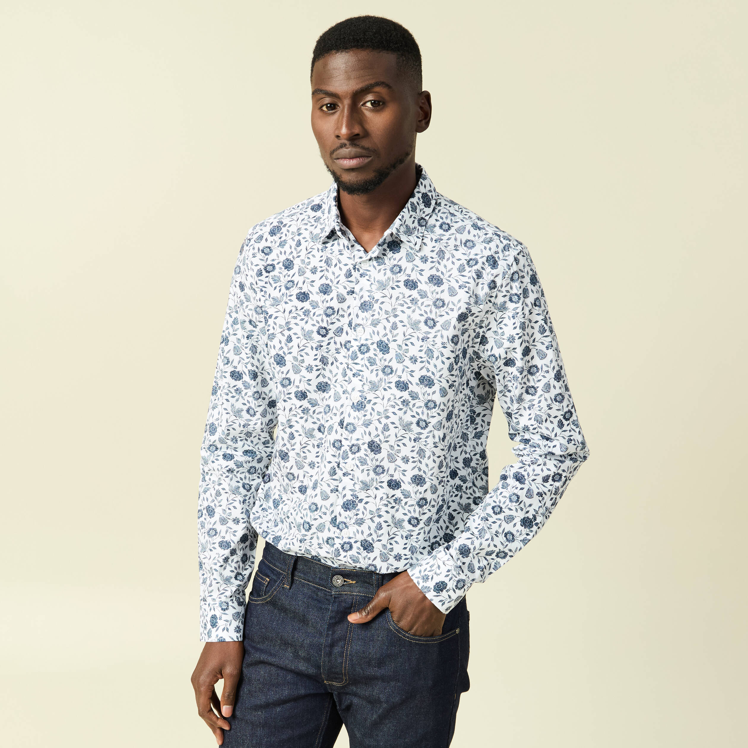 Chemise en coton manches longues blanc homme