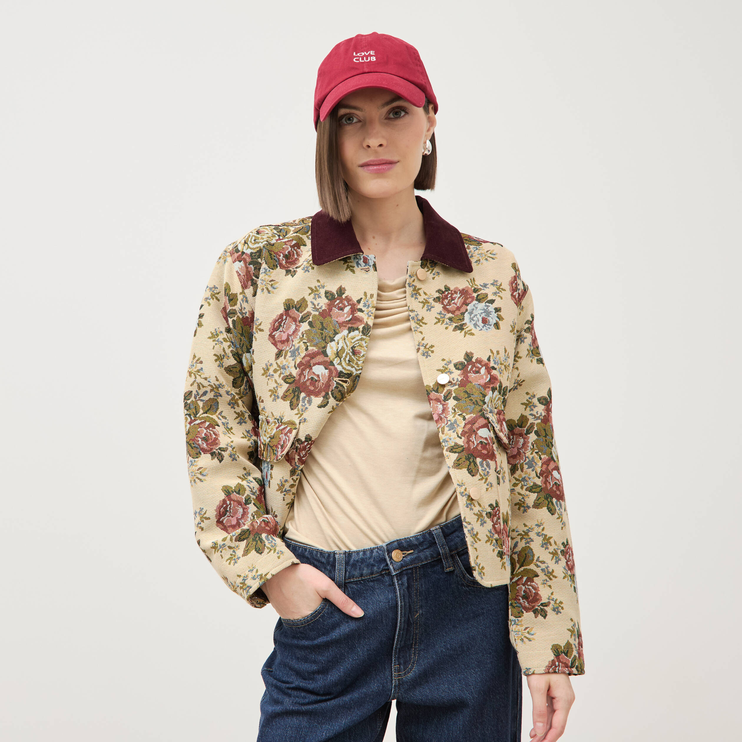 Veste manches longues doubl&eacute;e beige femme