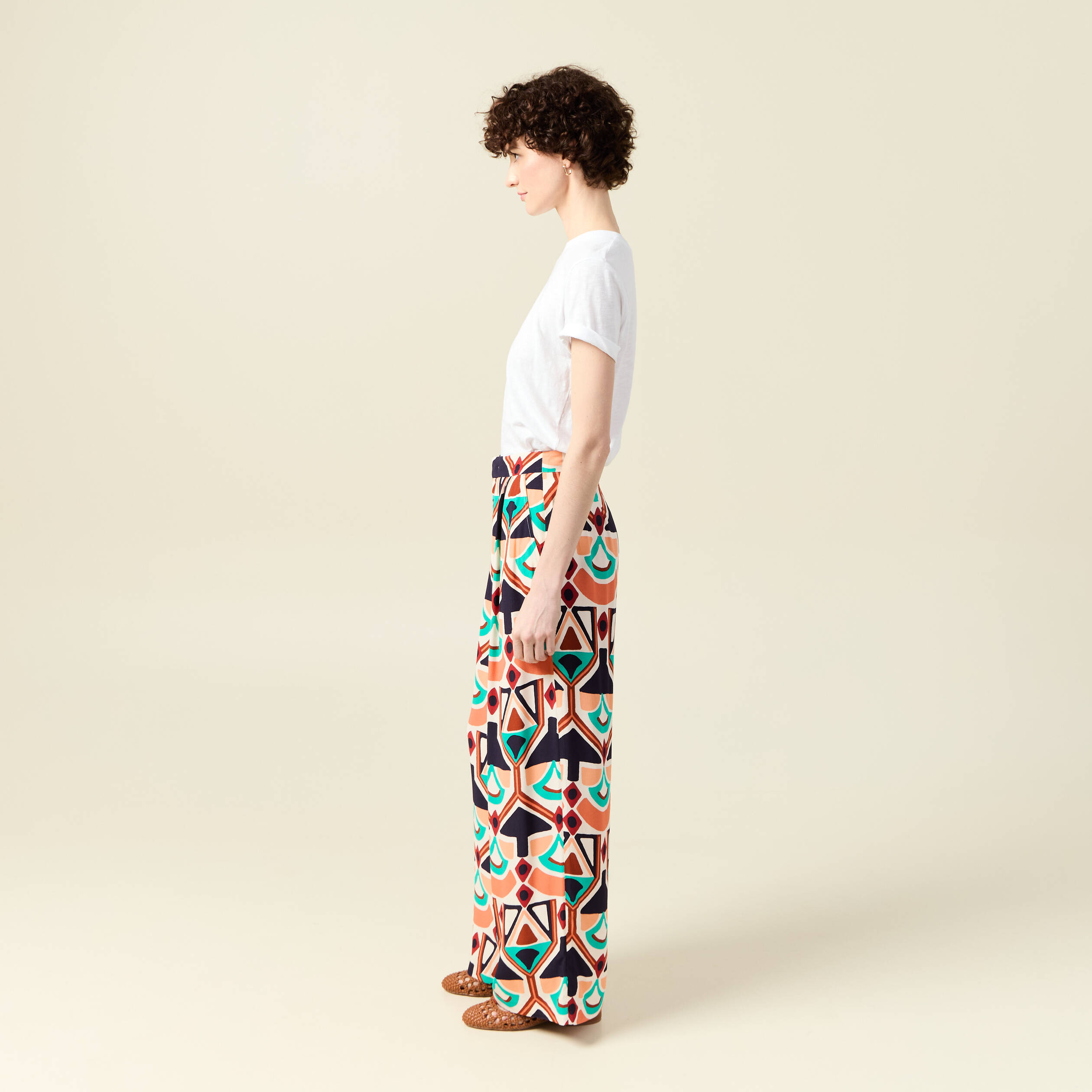 Pantalon large fluide orange femme
