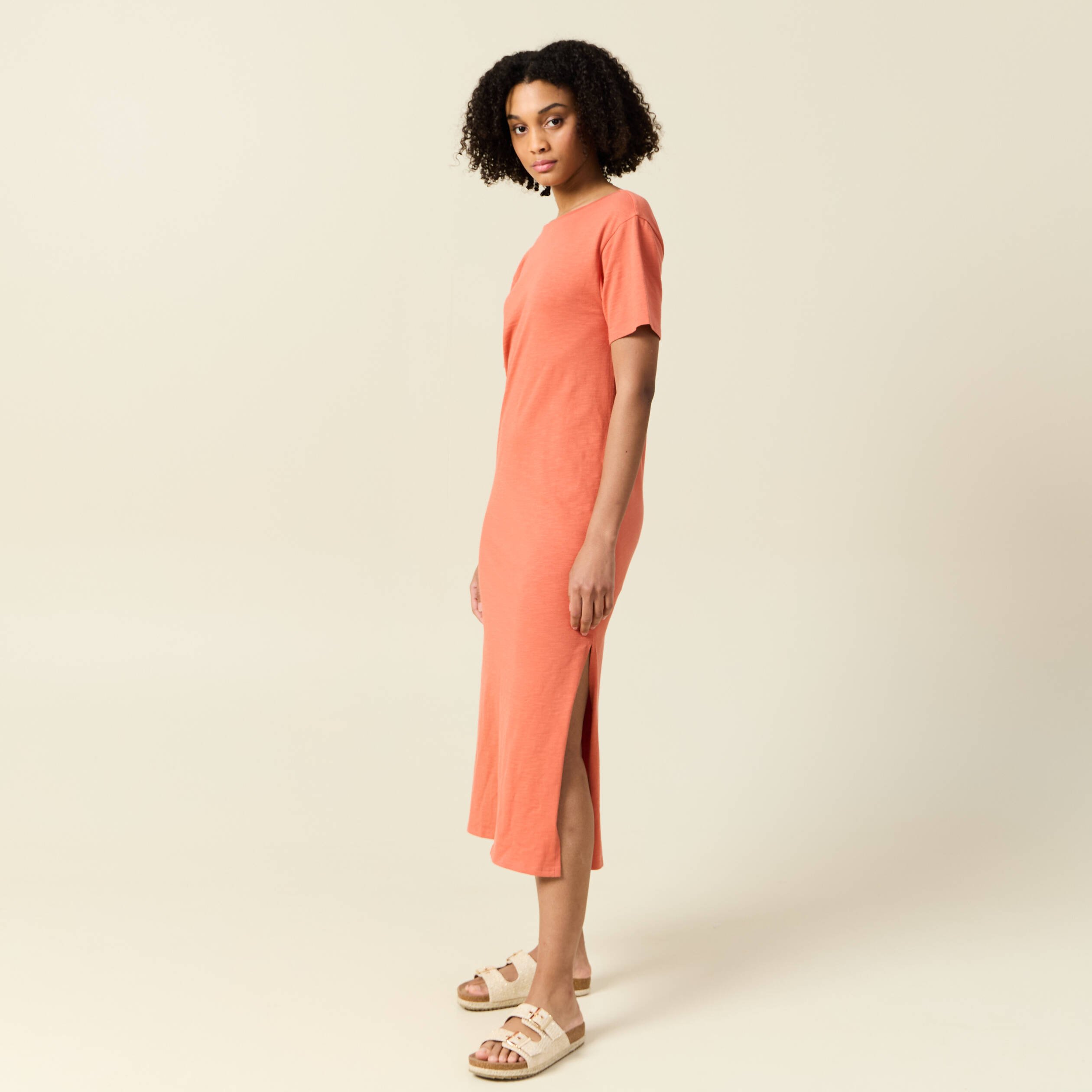 robe longue droite col rond terracotta femme Robe longue droite col rond terracotta femme
