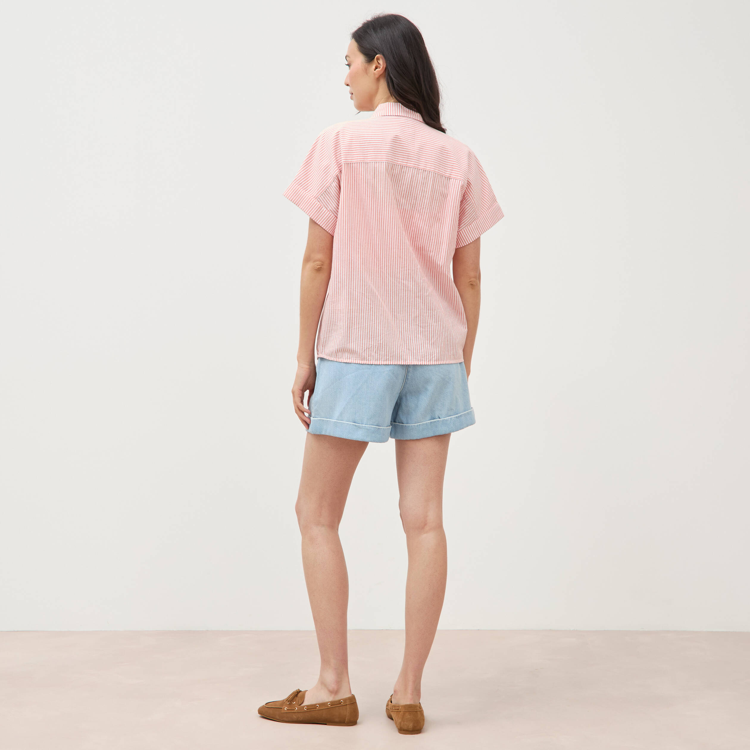 Chemise ample en coton &agrave; broderie orange abricot femme