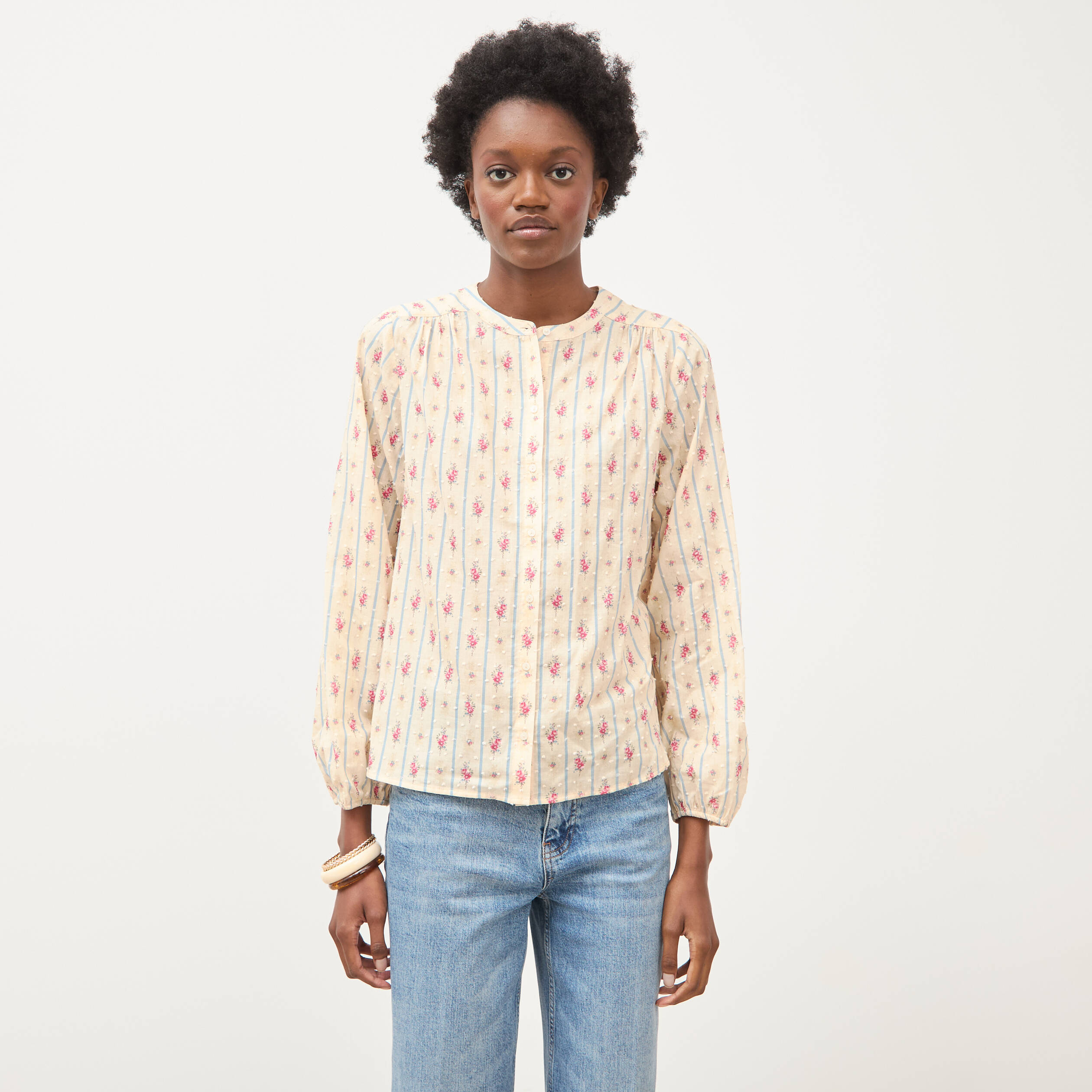 Chemise ample en coton manches longues blanc femme