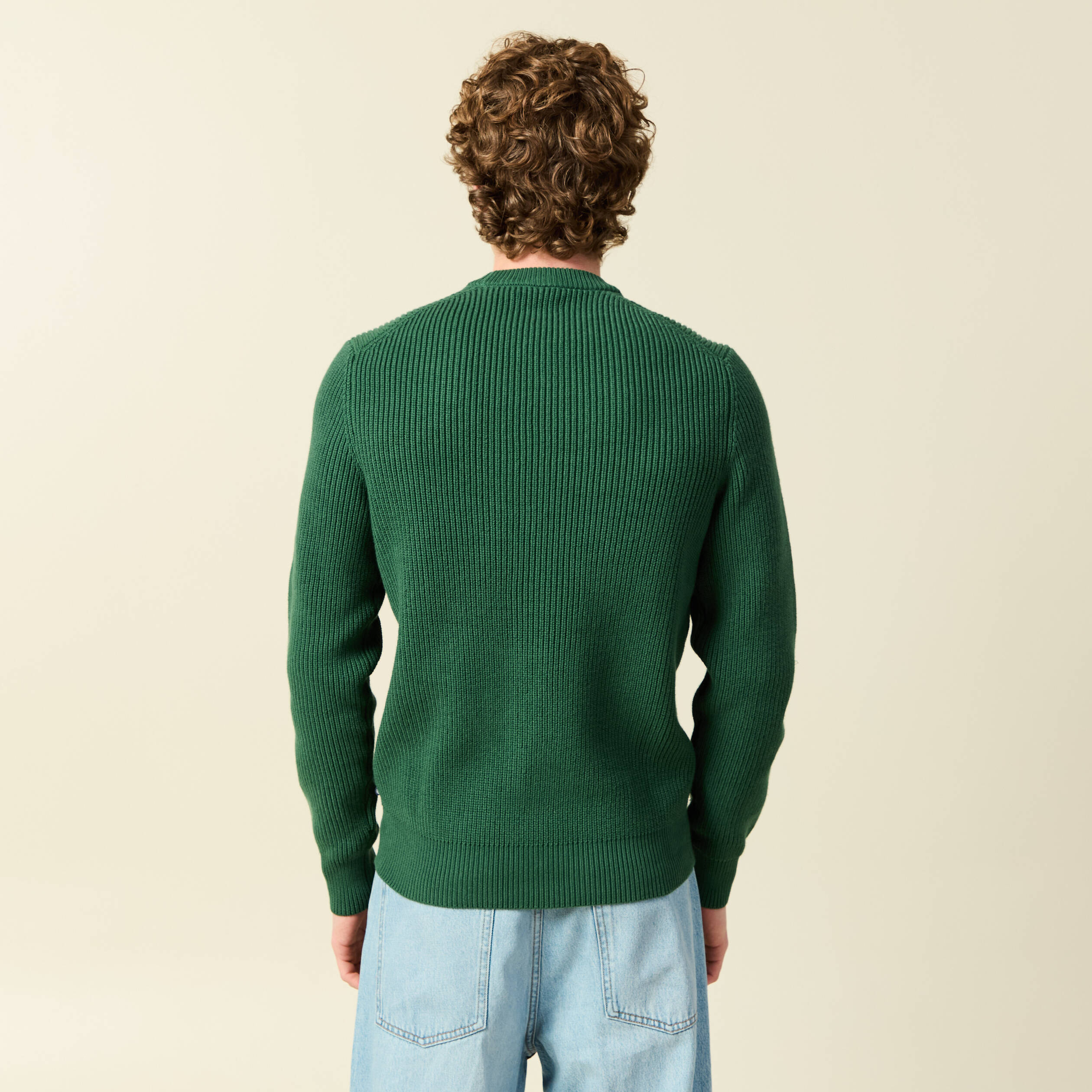 Pull J.Crew Homme Col Rond Vert/blanc Manches Longues - Taille M - 100% Coton