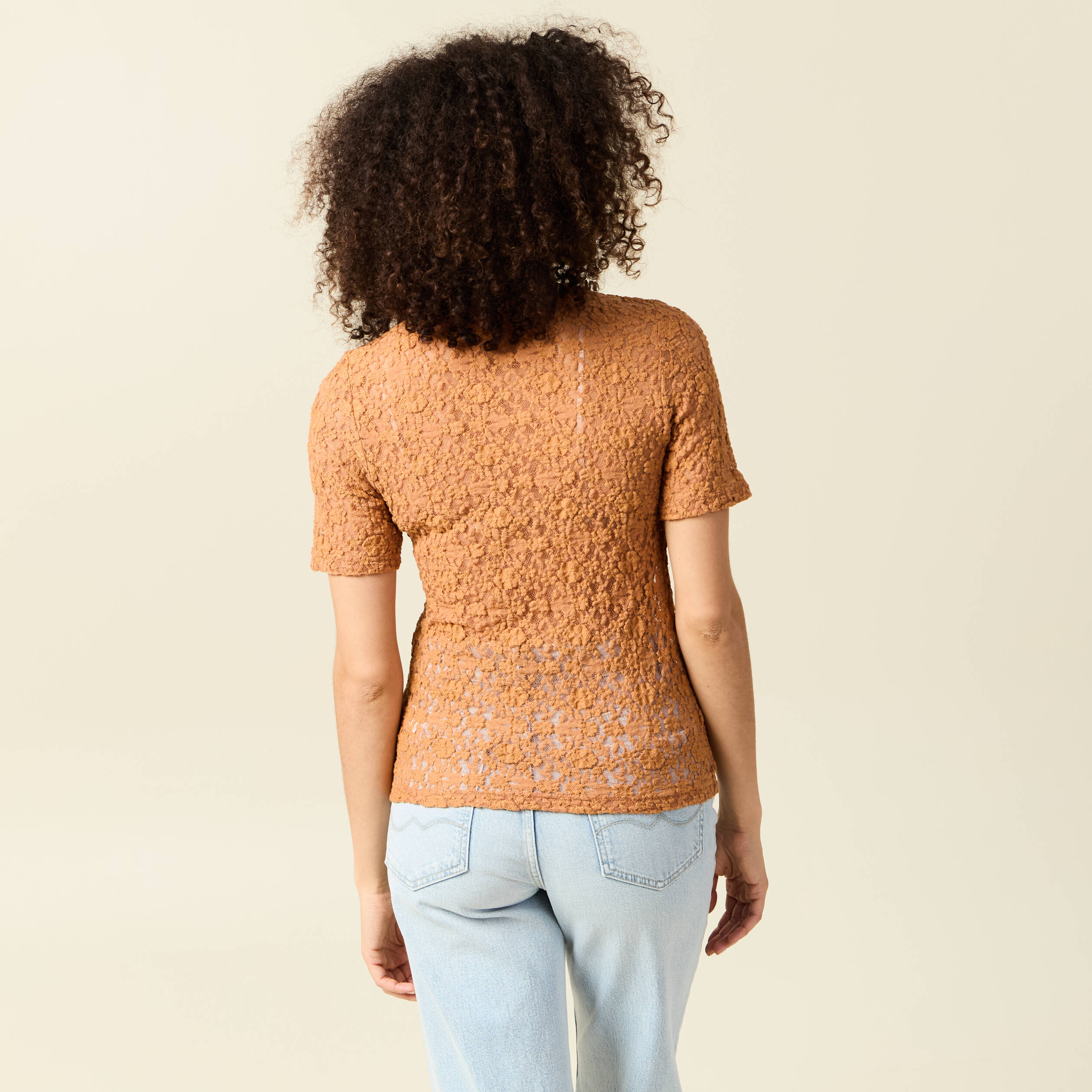 t shirt cintre col rond dentelle terracotta femme T-shirt cintré col rond dentelle terracotta femme