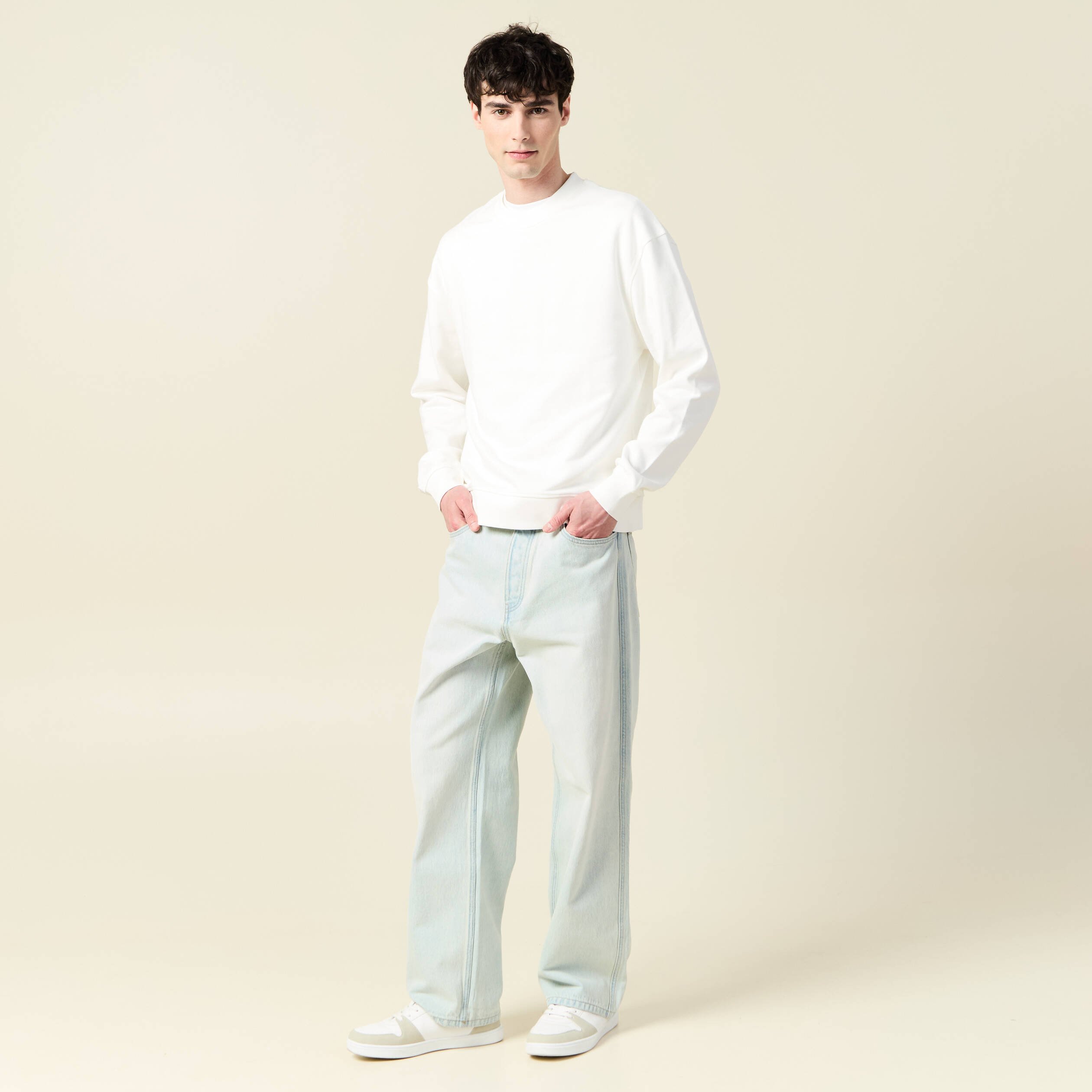 sweat col rond manches longues en coton ecru homme Sweat col rond manches longues en coton ecru homme