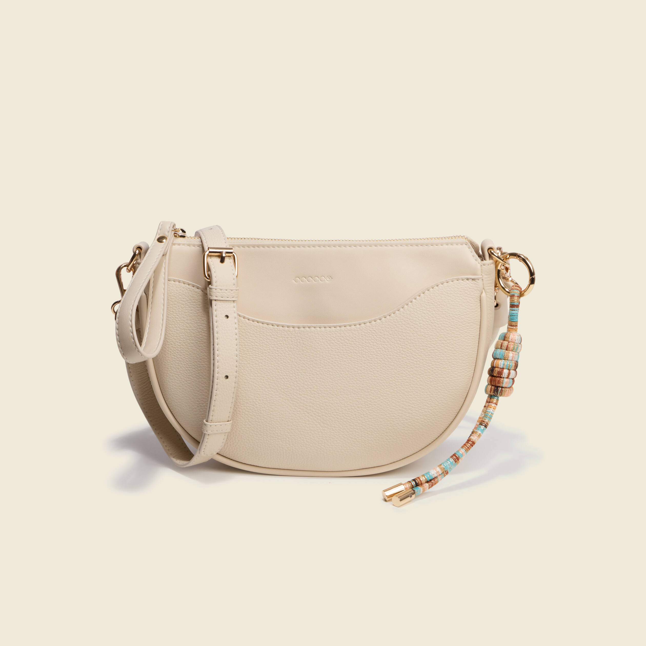 Sac demi-lune &agrave; bandouli&egrave;re ivoire femme