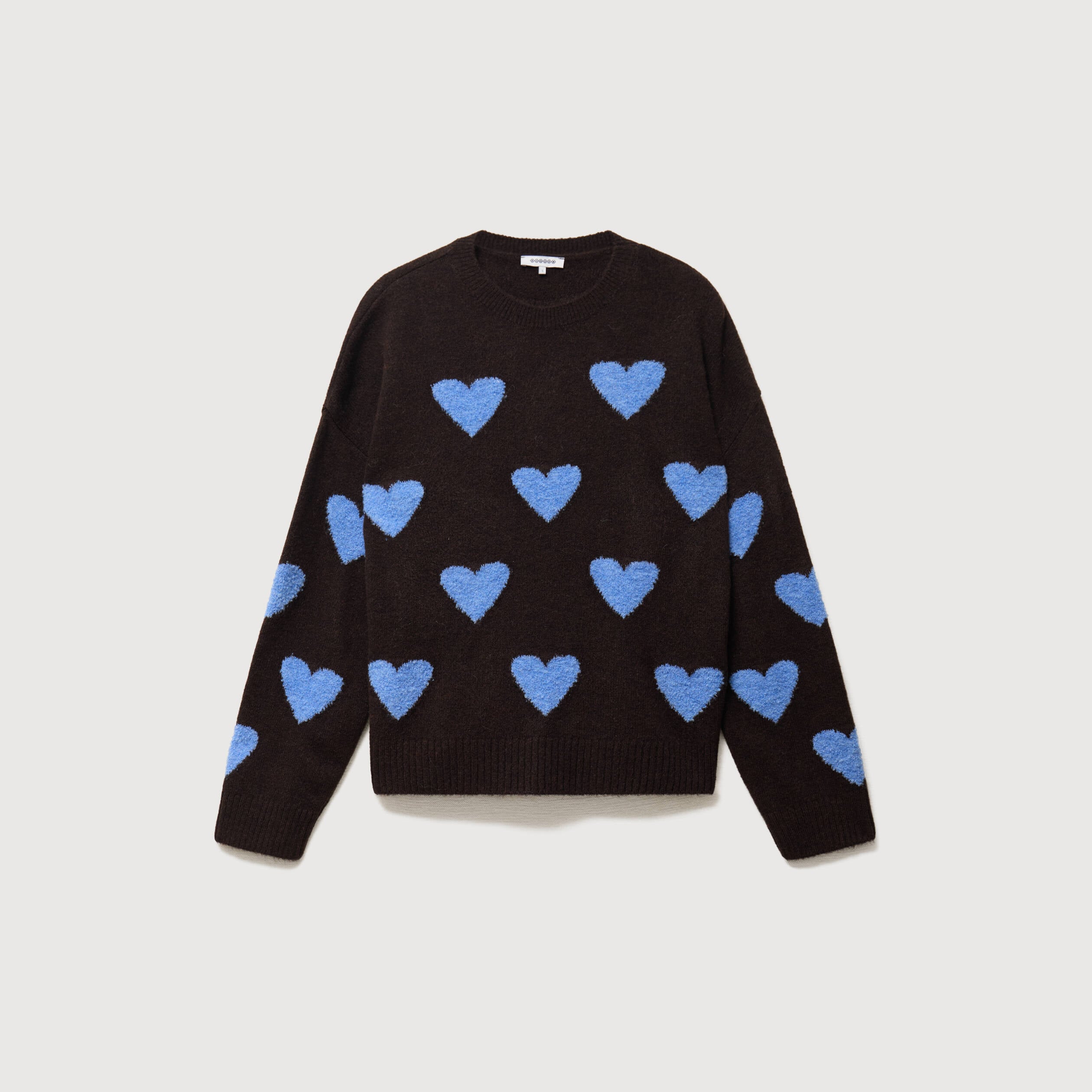 Pull manches longues bouclette col rond marron femme