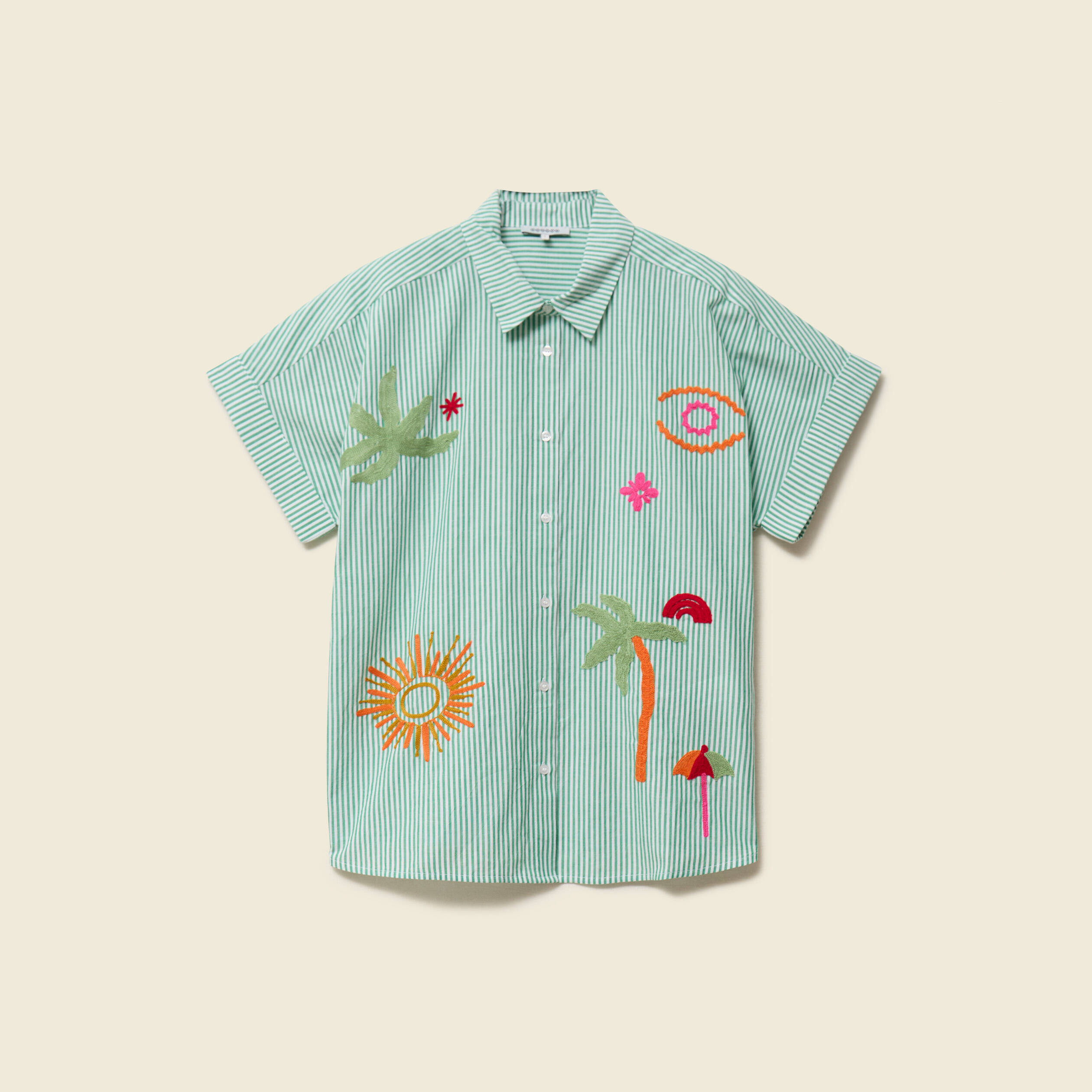 Chemise ample en coton &agrave; broderie vert femme