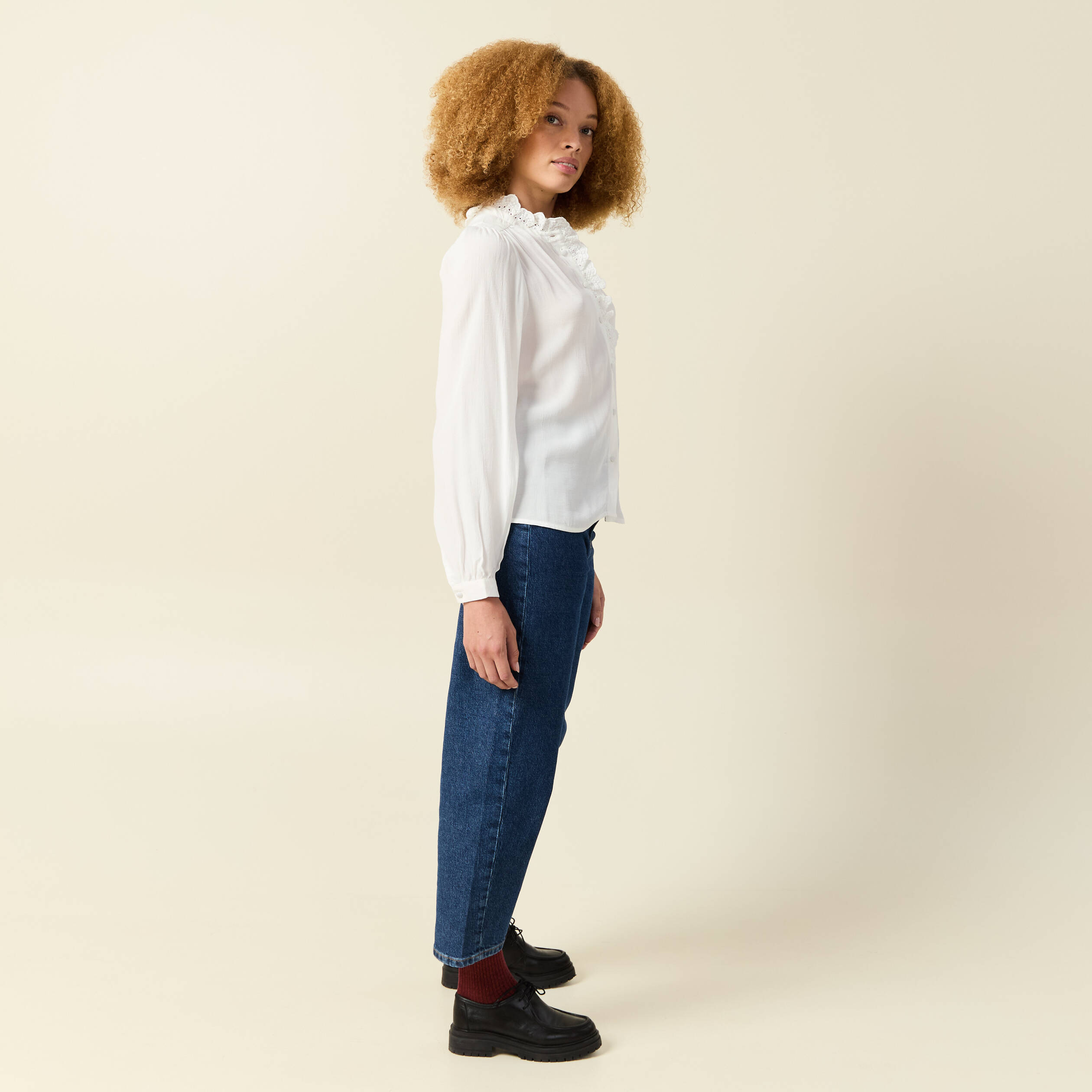 Chemise manches longues fluide ecru femme
