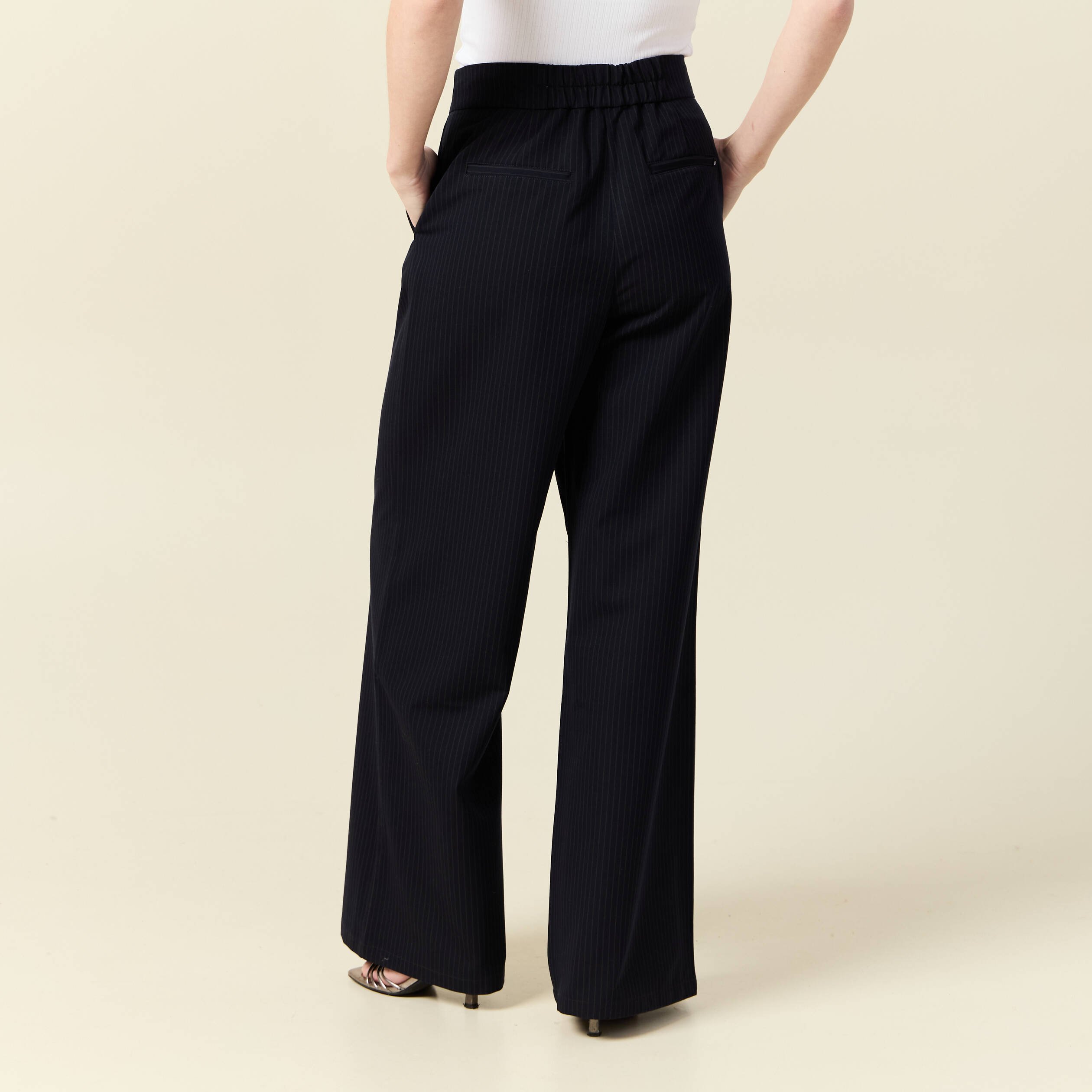 pantalon large taille haute fluide bleu marine femme Pantalon large taille haute fluide bleu marine femme