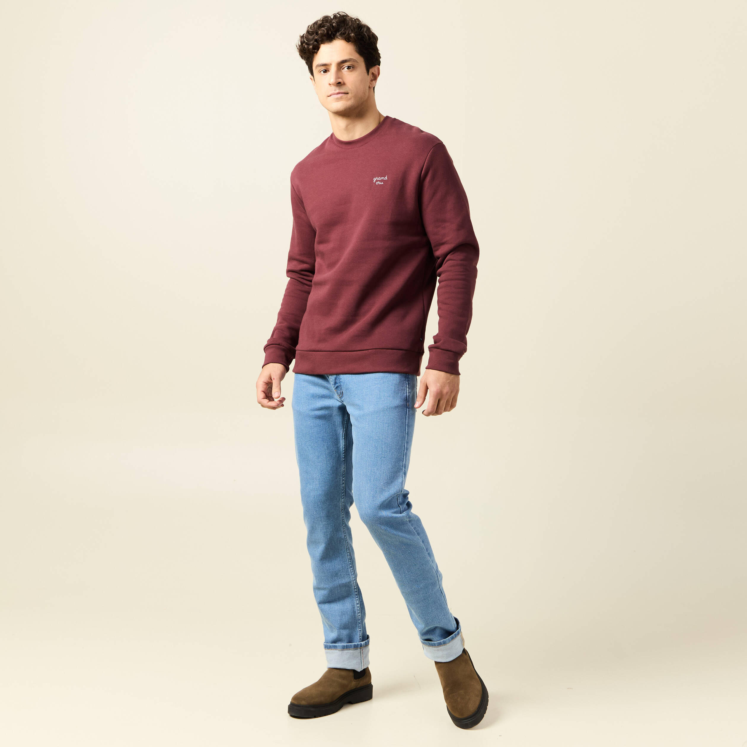 Sweat manches longues rouge fonc&eacute; homme