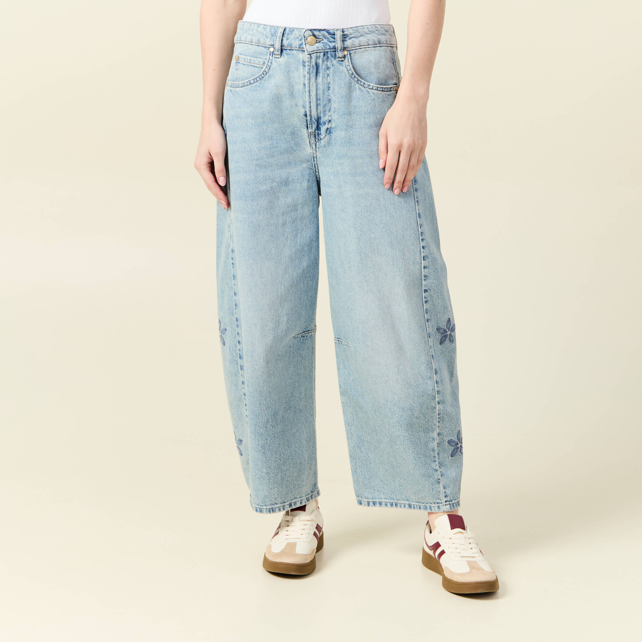 Jean Femme Cato Premium Brodé, Taille 8, Stretch, Coton, Coupe Droite, Occasion Très Bon état