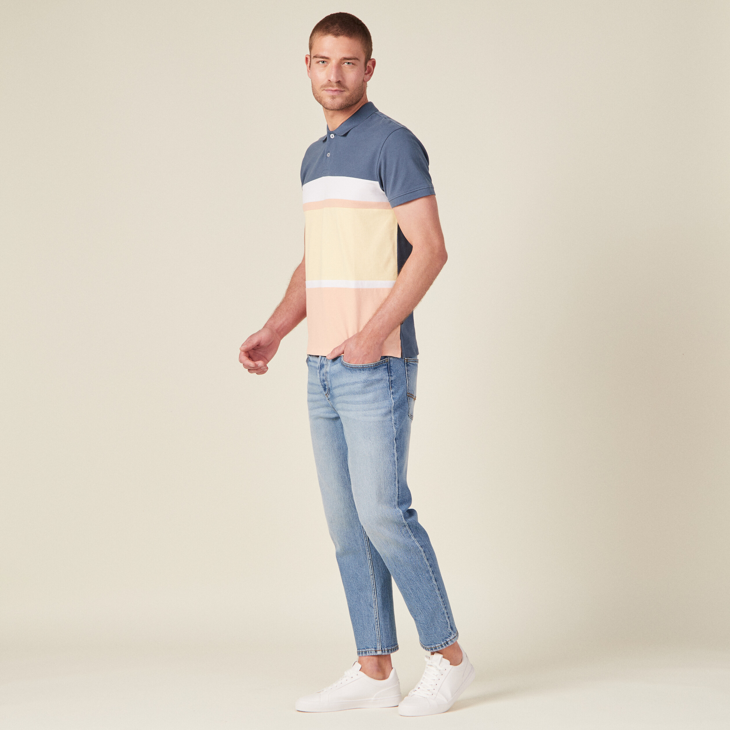 Polo éco-responsable bleu gris homme