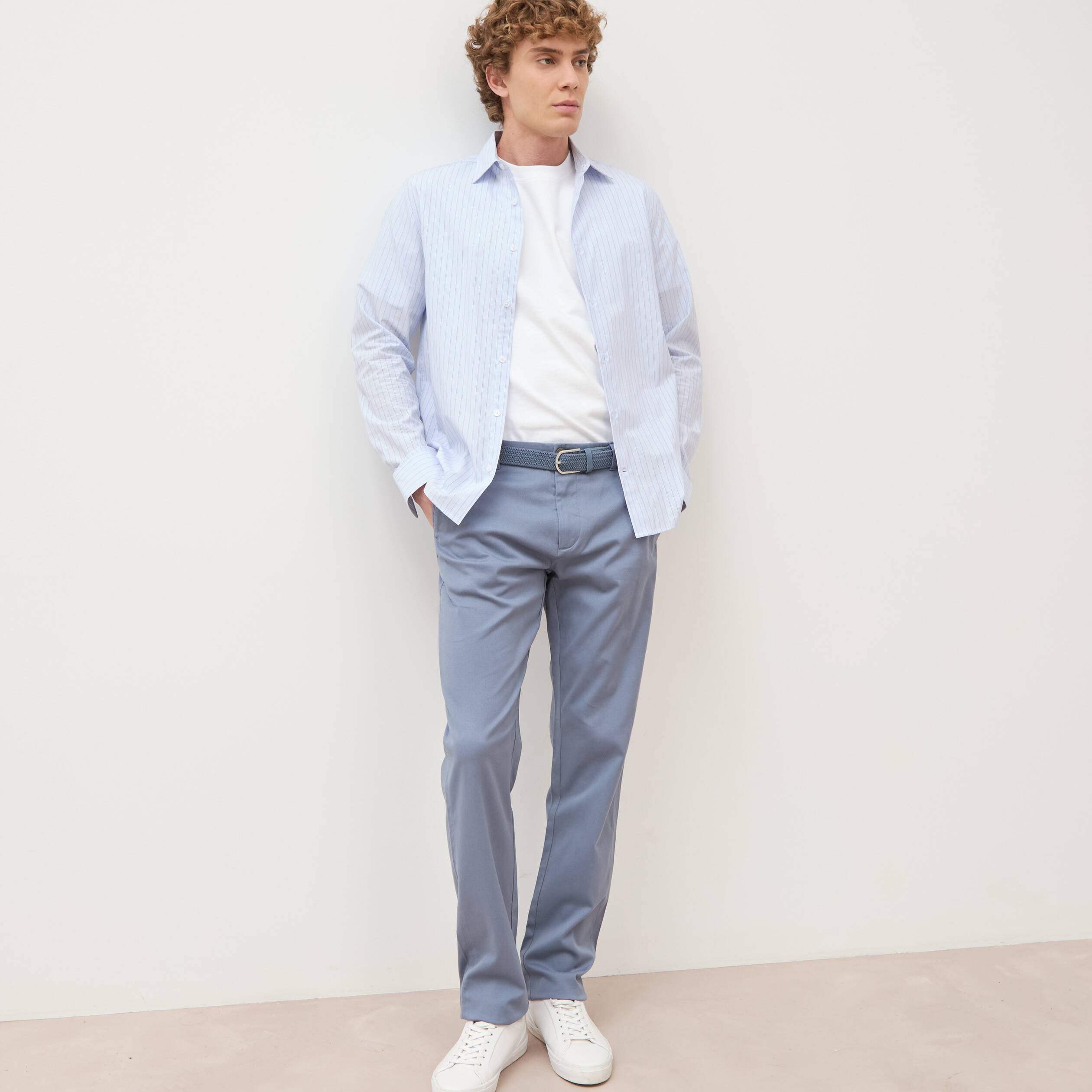Pantalon straight longueur 32 ceinture bleu gris homme