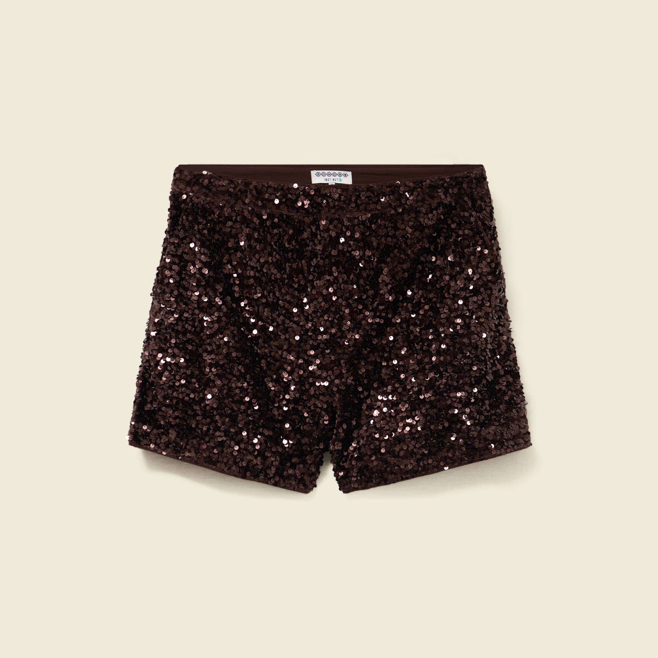 Short ajust&eacute; taille haute doubl&eacute; marron femme