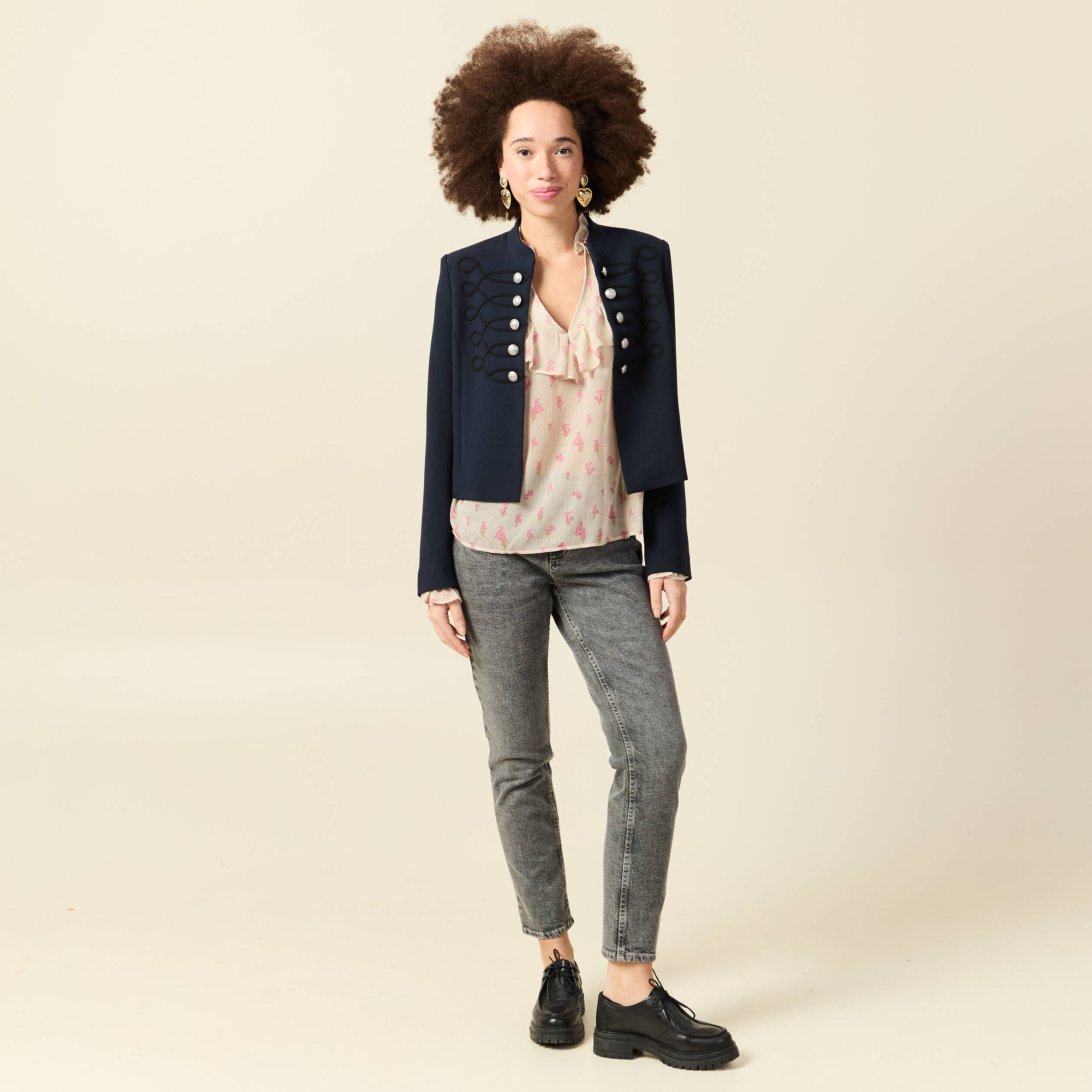 Blouse oversize col v manches longues blanc femme