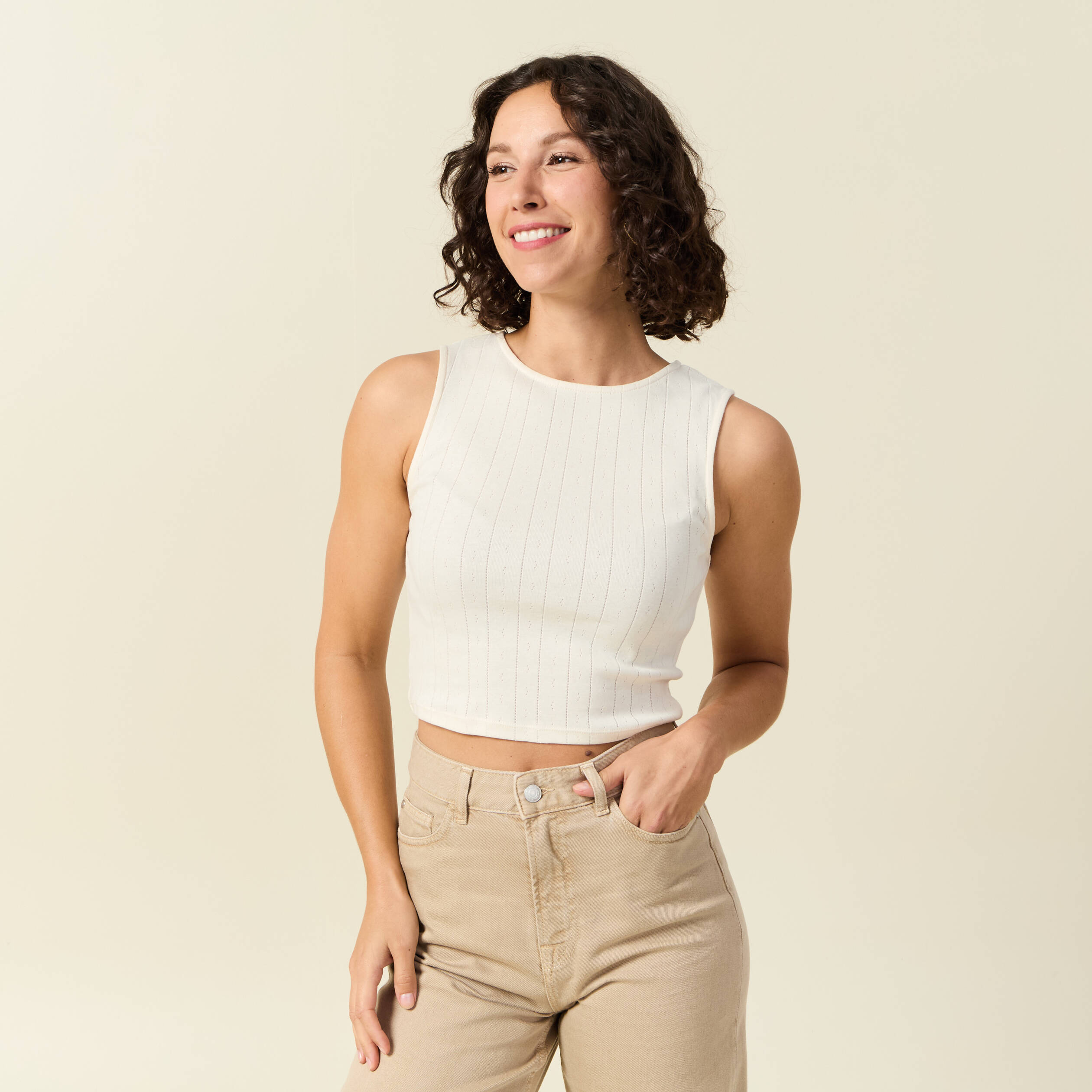 debardeur cropped col rond en coton ivoire femme Débardeur cropped col rond en coton ivoire femme