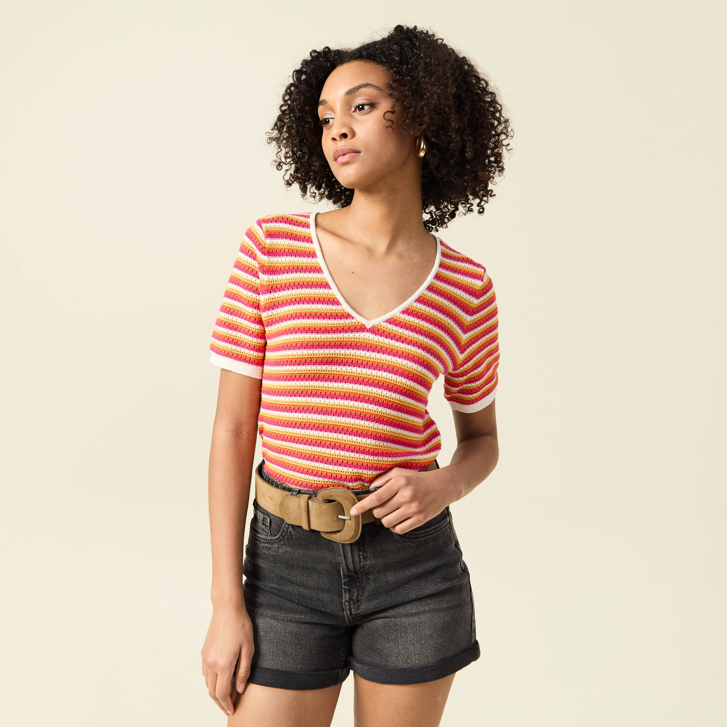 pull manches courtes marron cognac femme Pull manches courtes marron cognac femme
