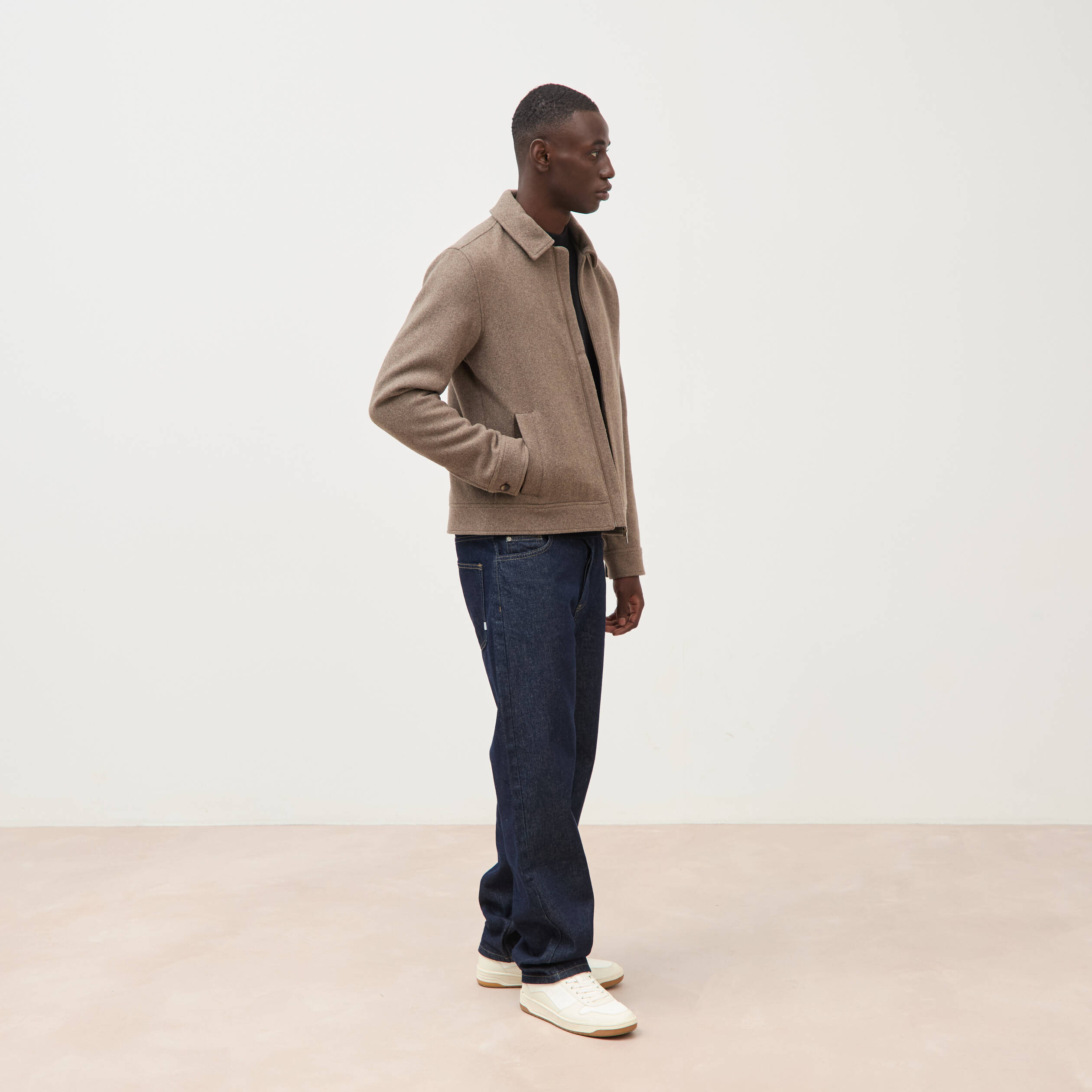 Veste oversize courte col classique taupe homme
