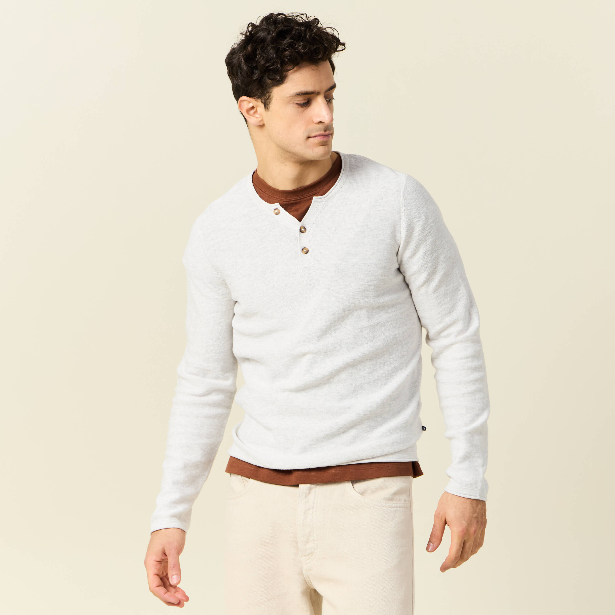 Pull manches longues ecru homme