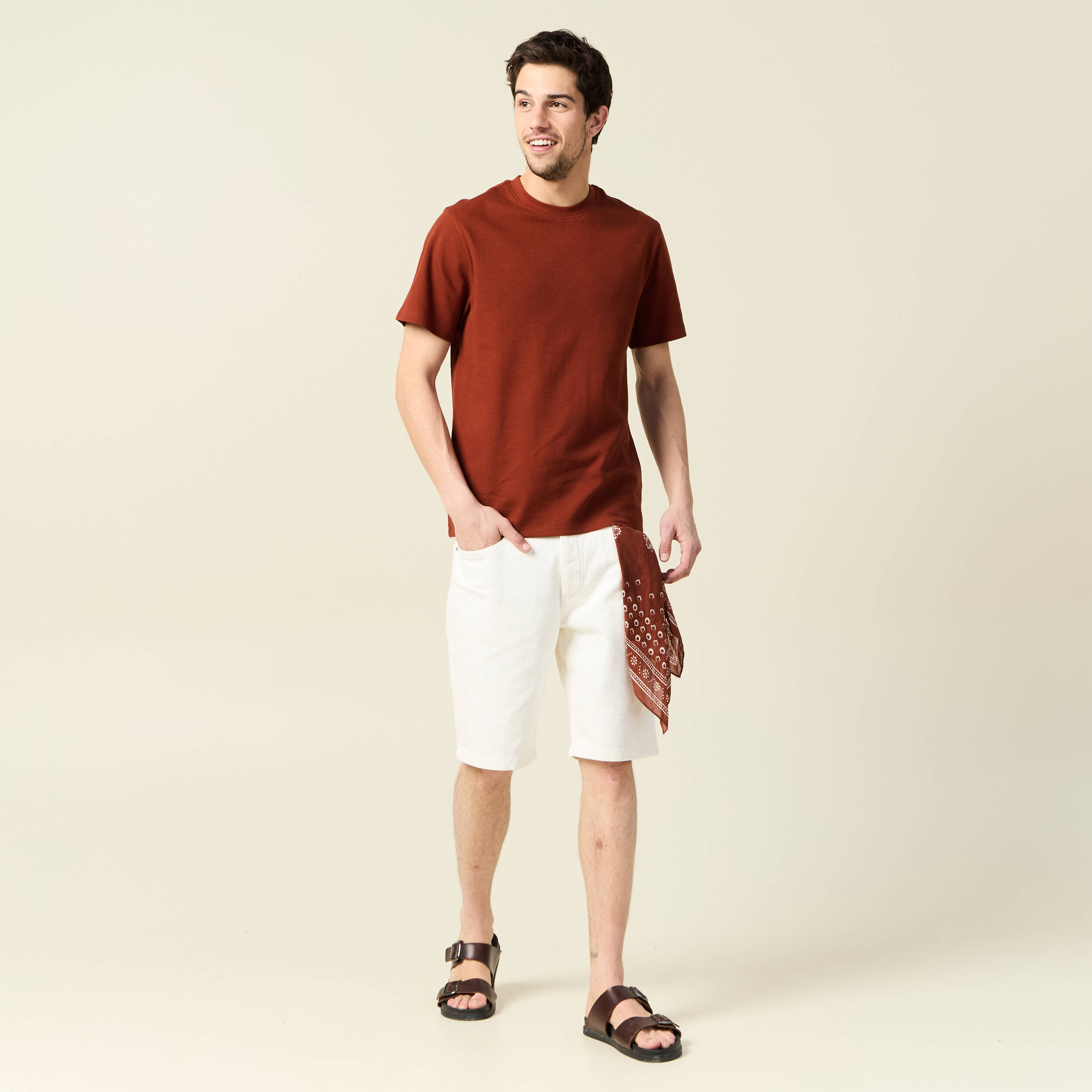 t shirt manches courtes marron cognac homme T-shirt manches courtes marron cognac homme