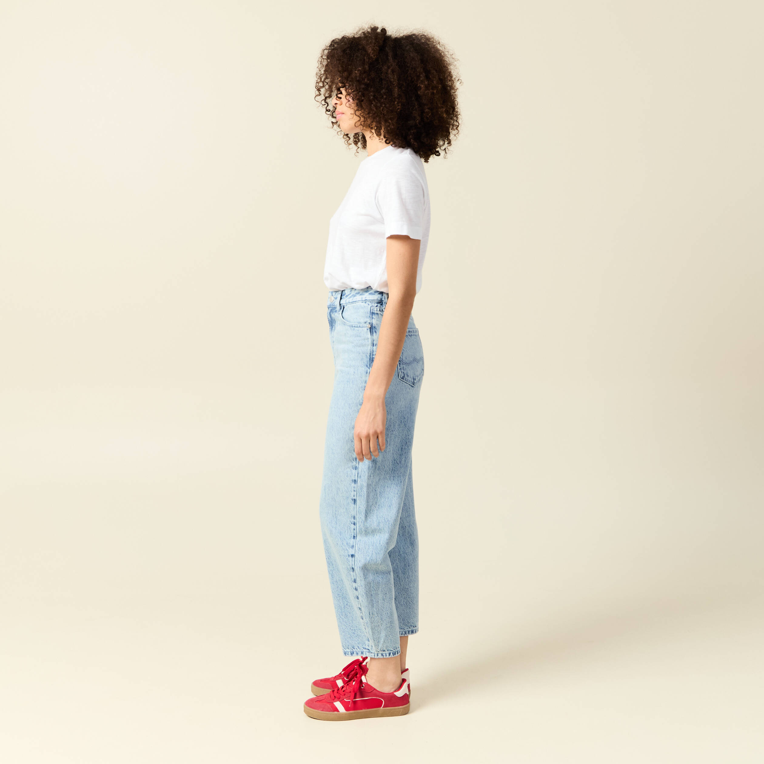 Jeans slouchy taille haute en coton denim bleach femme