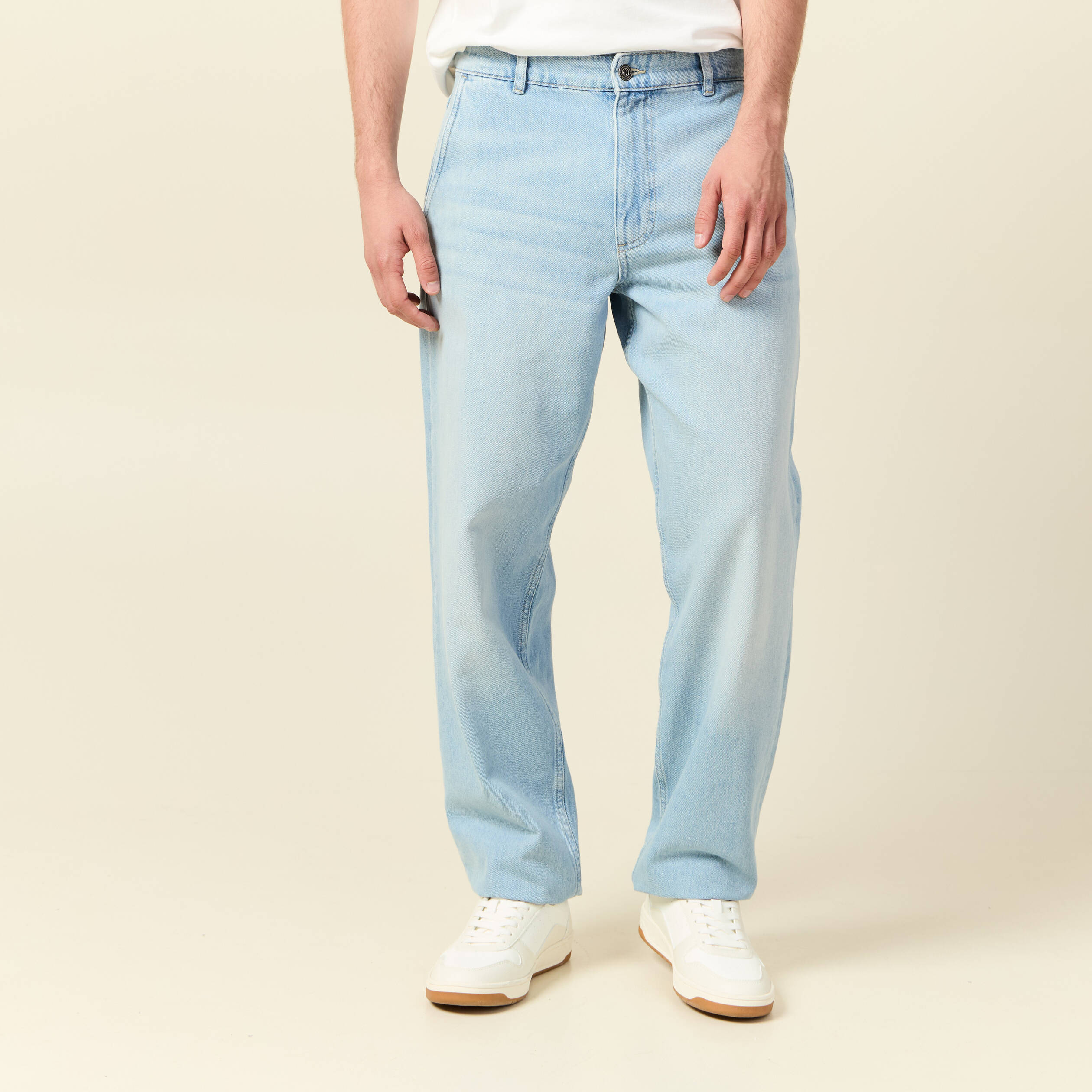 chino droit longueur 32 en coton denim bleach homme Chino droit longueur 32 en coton denim bleach homme