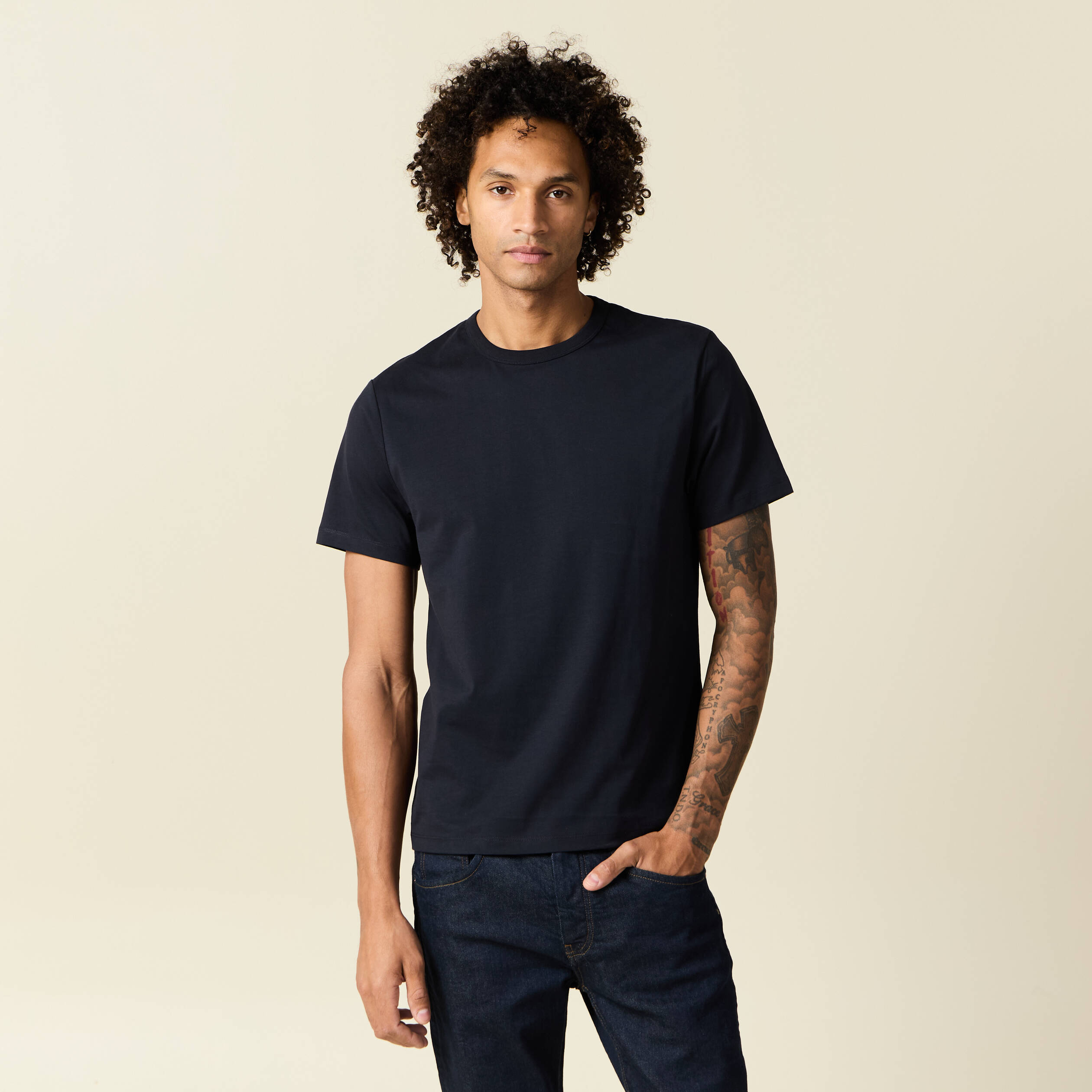 T-shirt en coton manches courtes bleu marine homme