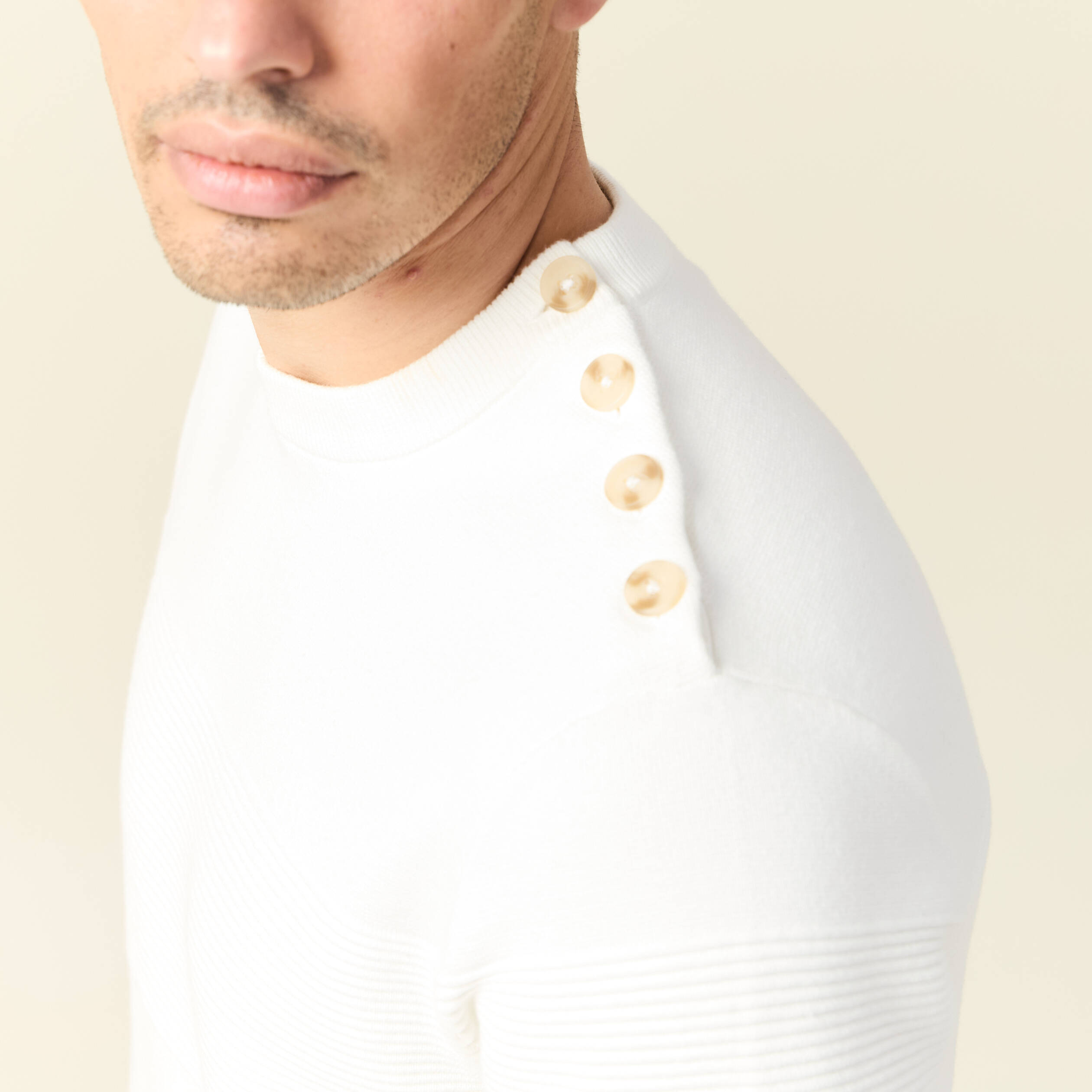 Pull manches longues col rond ecru homme