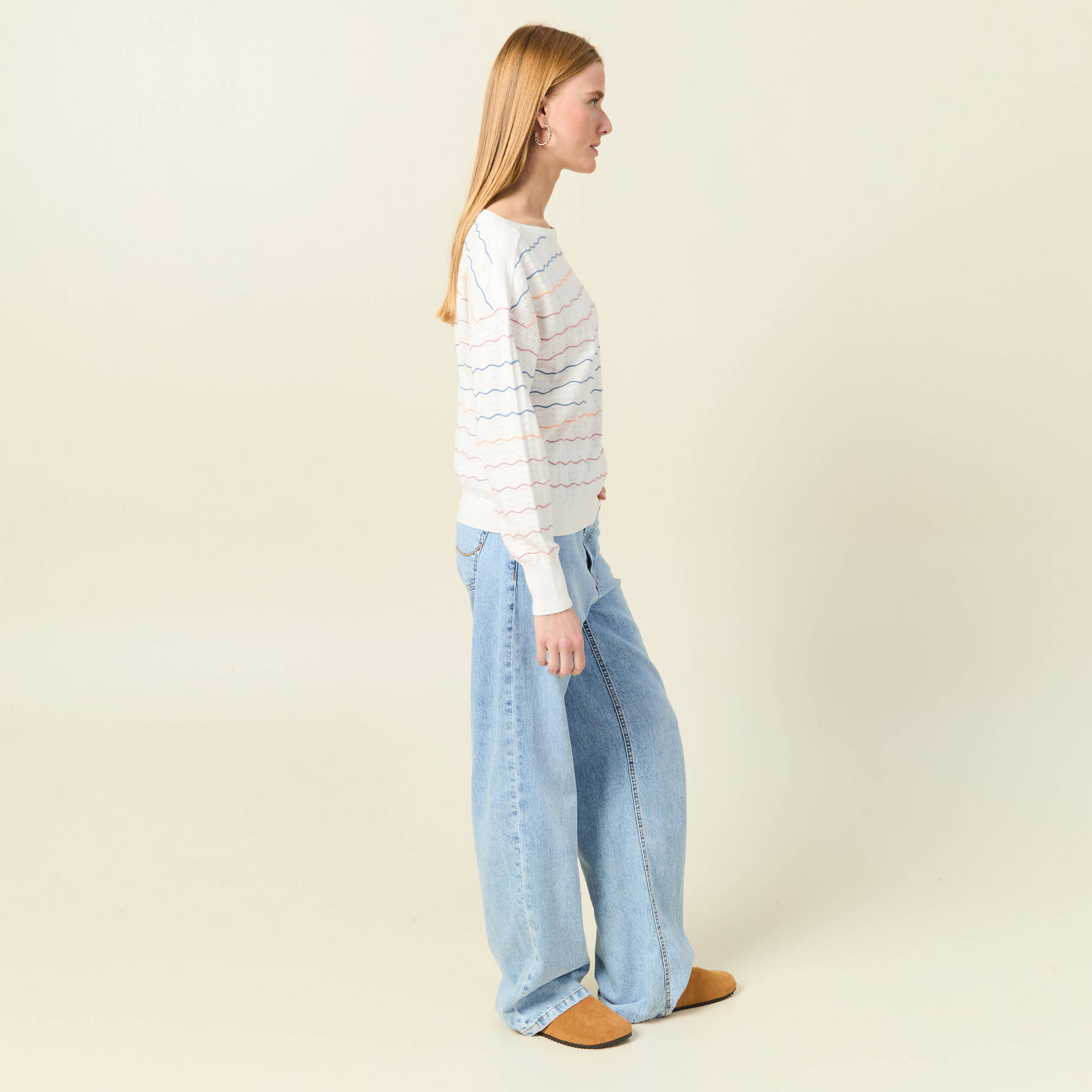 pull manches longues ajoure ecru femme Pull manches longues ajouré ecru femme