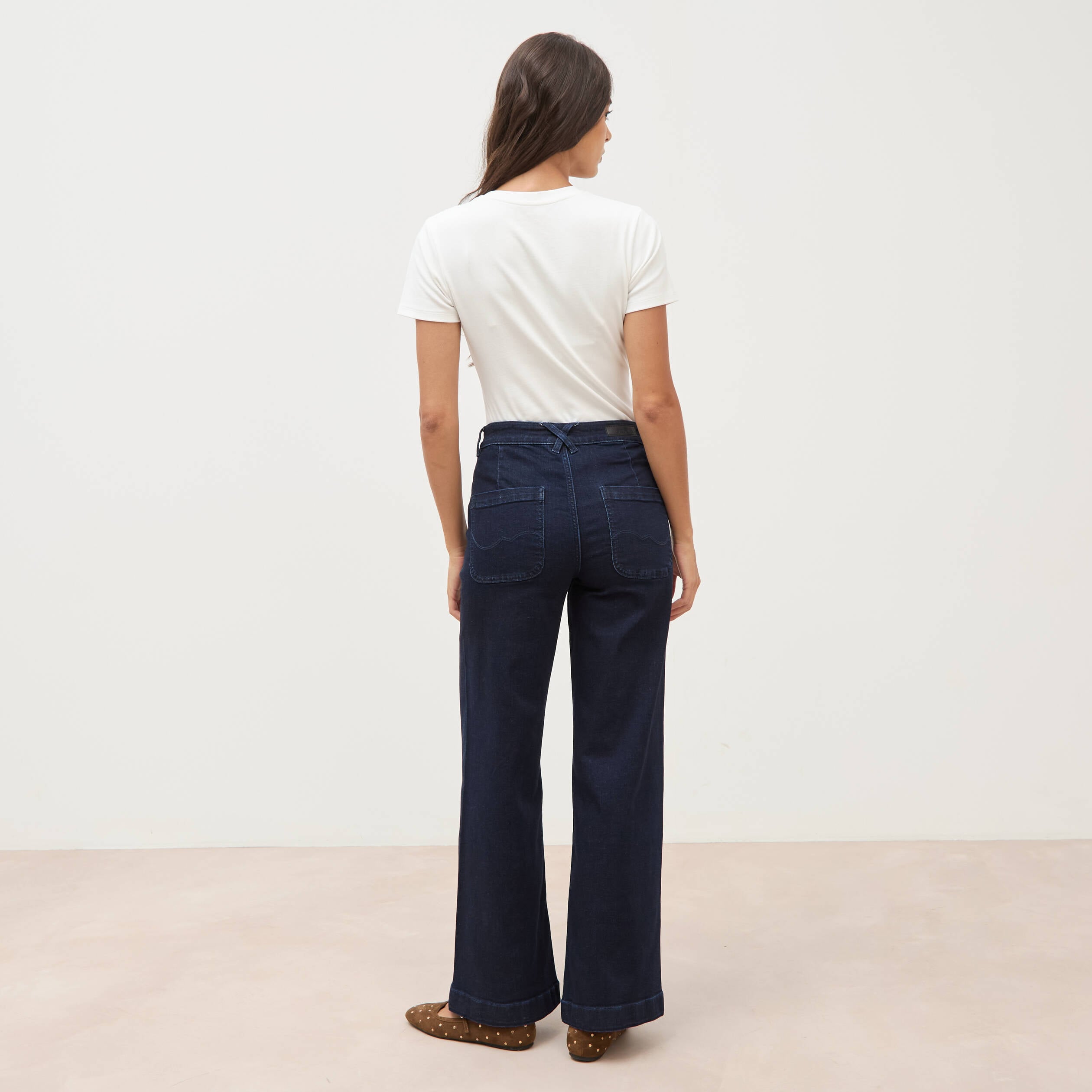 Jeans large taille haute denim brut rinse femme