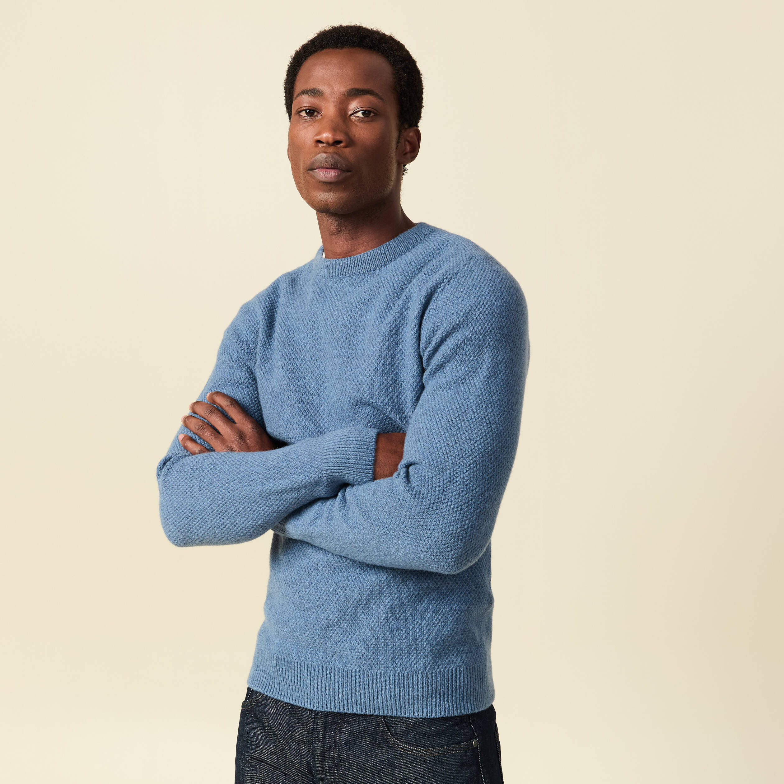 Pull manches longues fabriqu&eacute; en France bleu fonc&eacute; homme