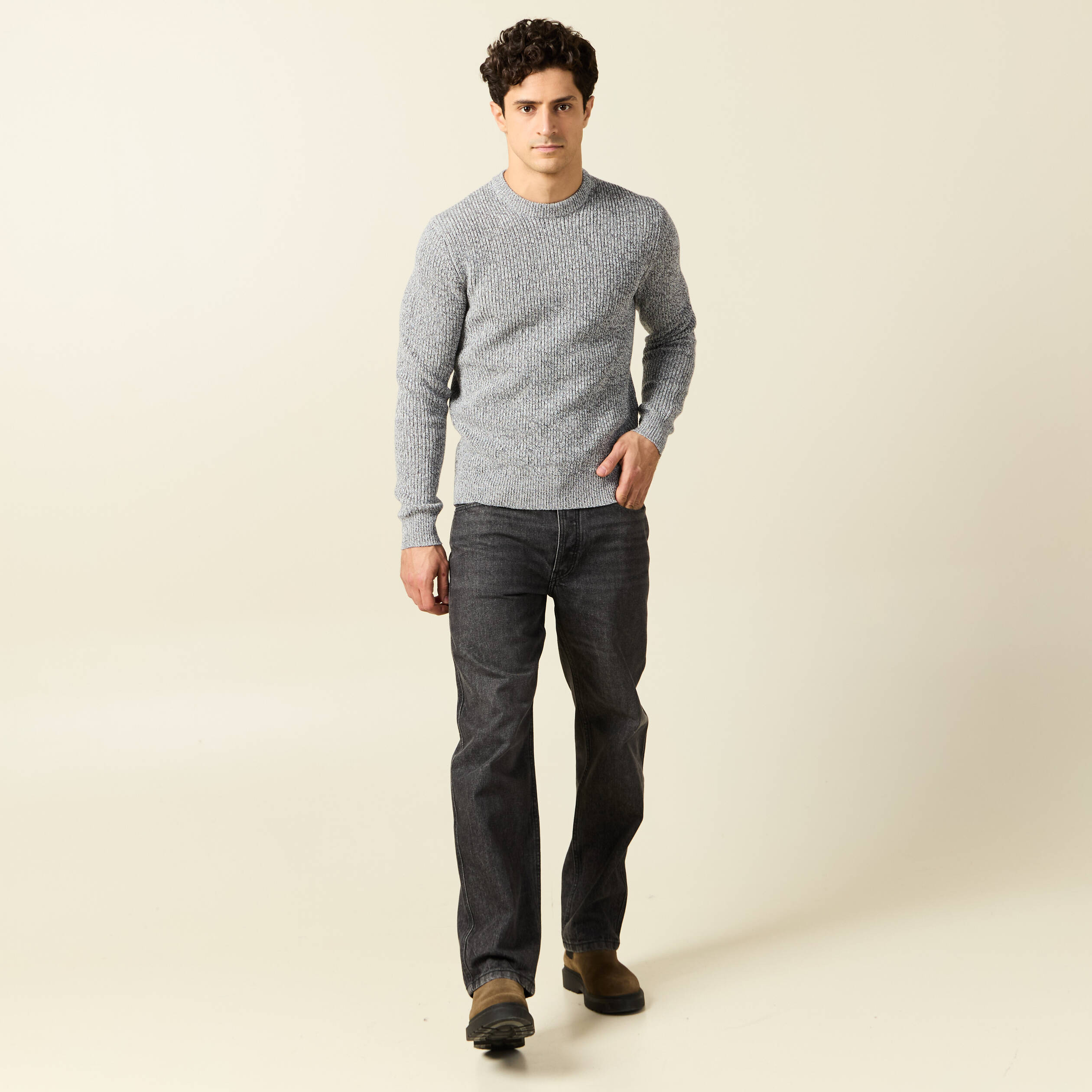 Pull manches longues gris homme