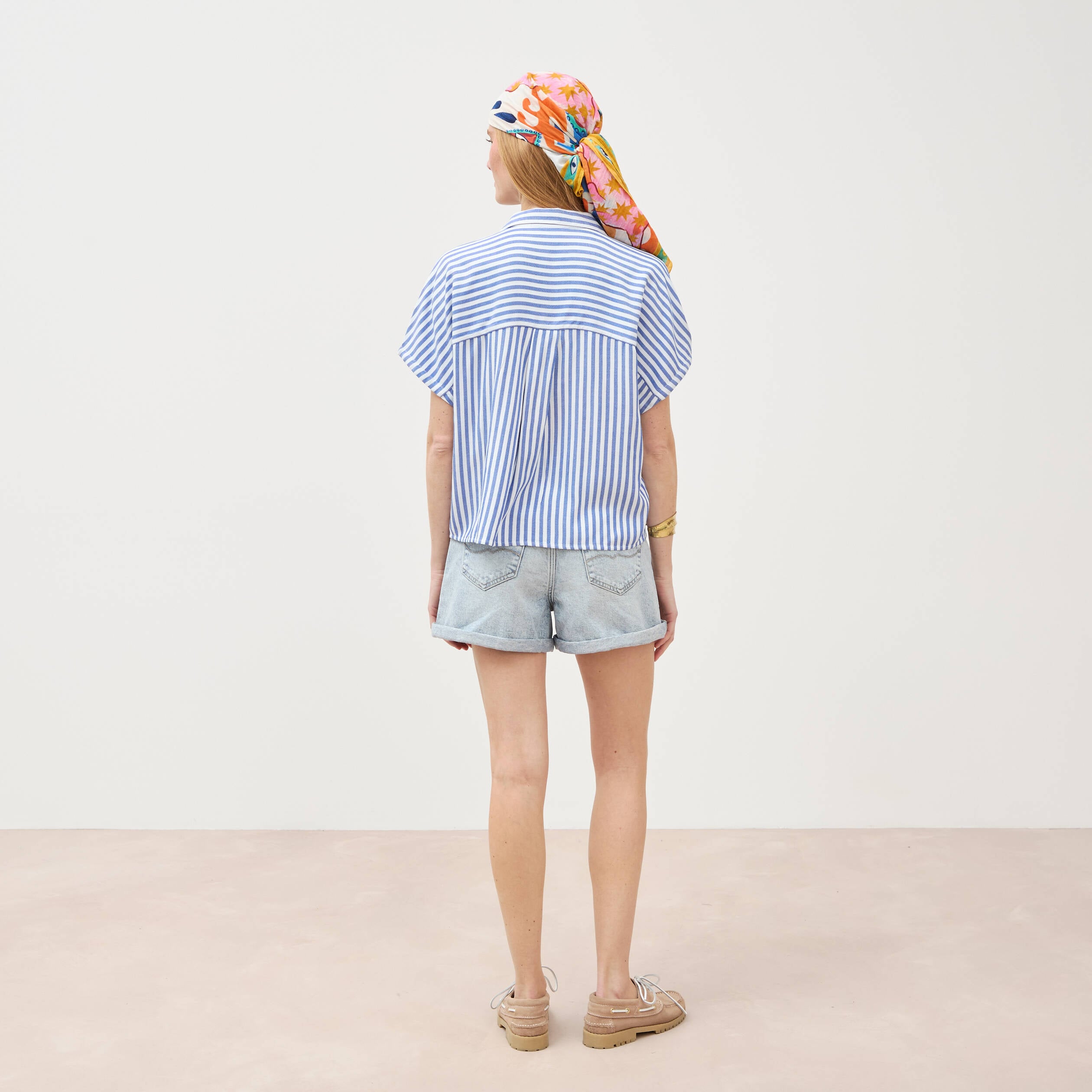 Chemise manches 3/4 bleu femme