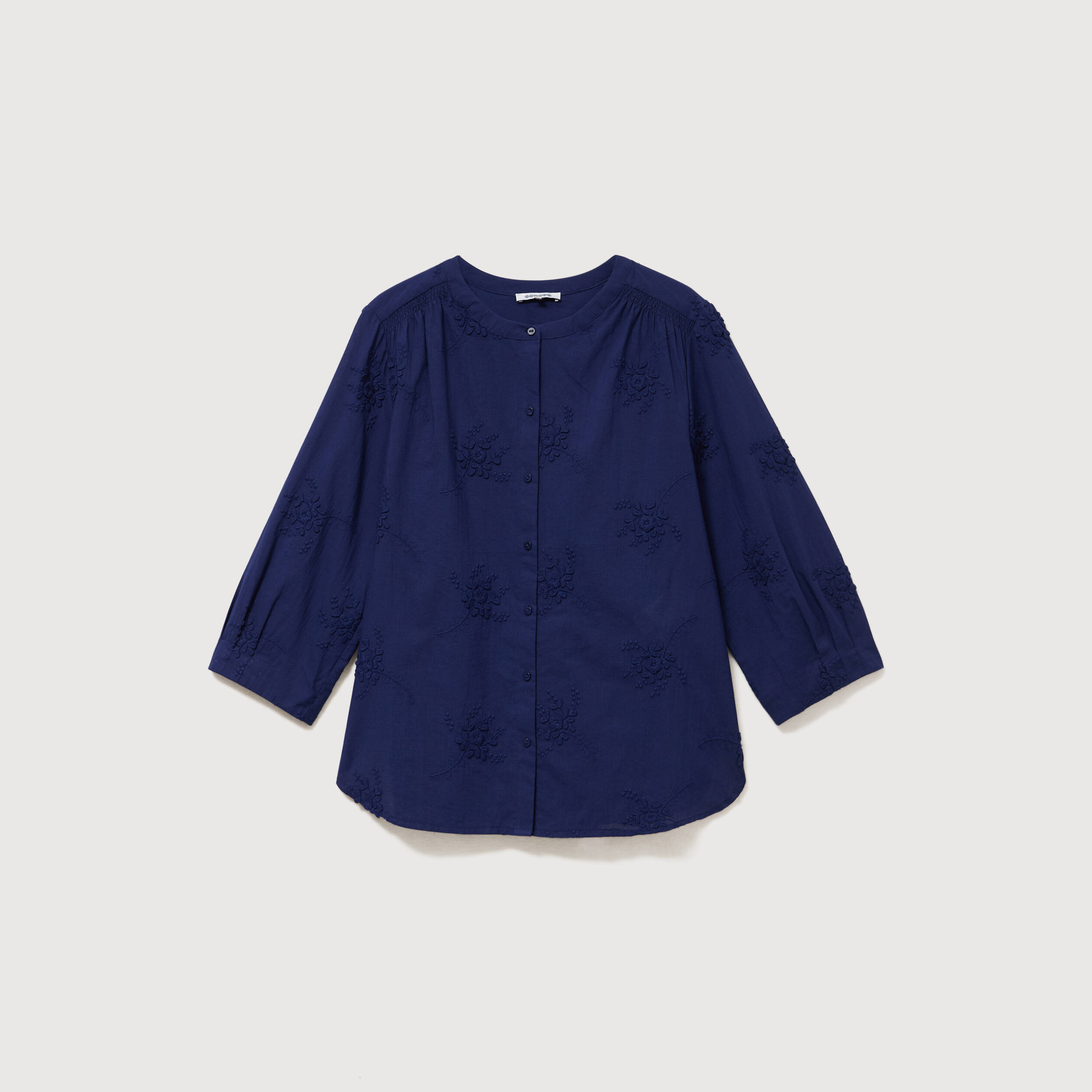 Chemise en coton manches 3/4 bleu marine femme