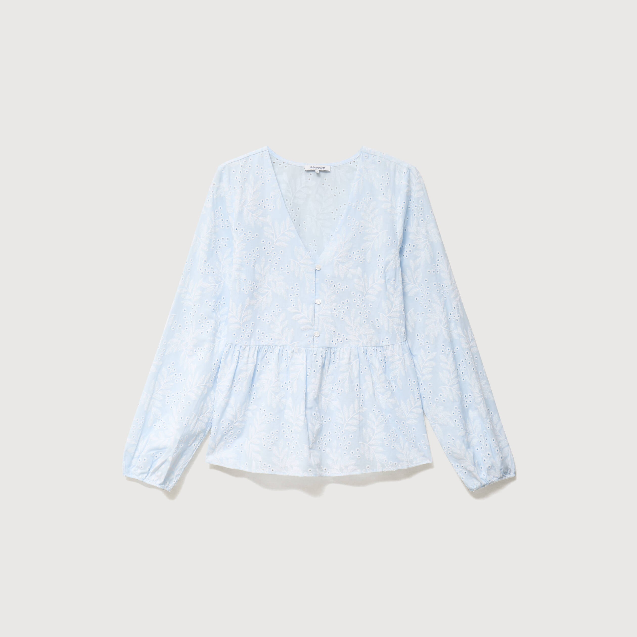 Chemise col v manches longues en coton blanc femme