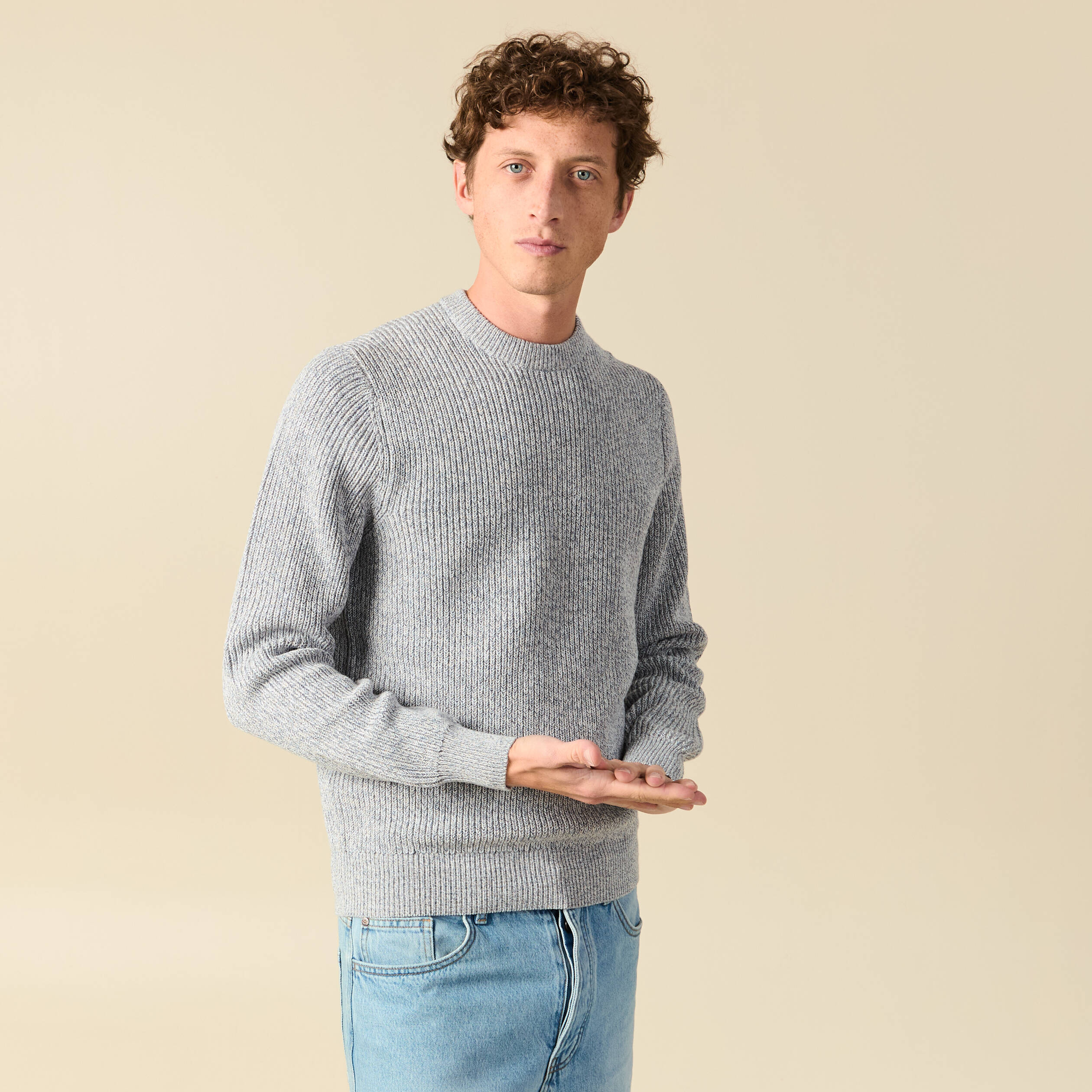Pull manches longues bleu gris homme
