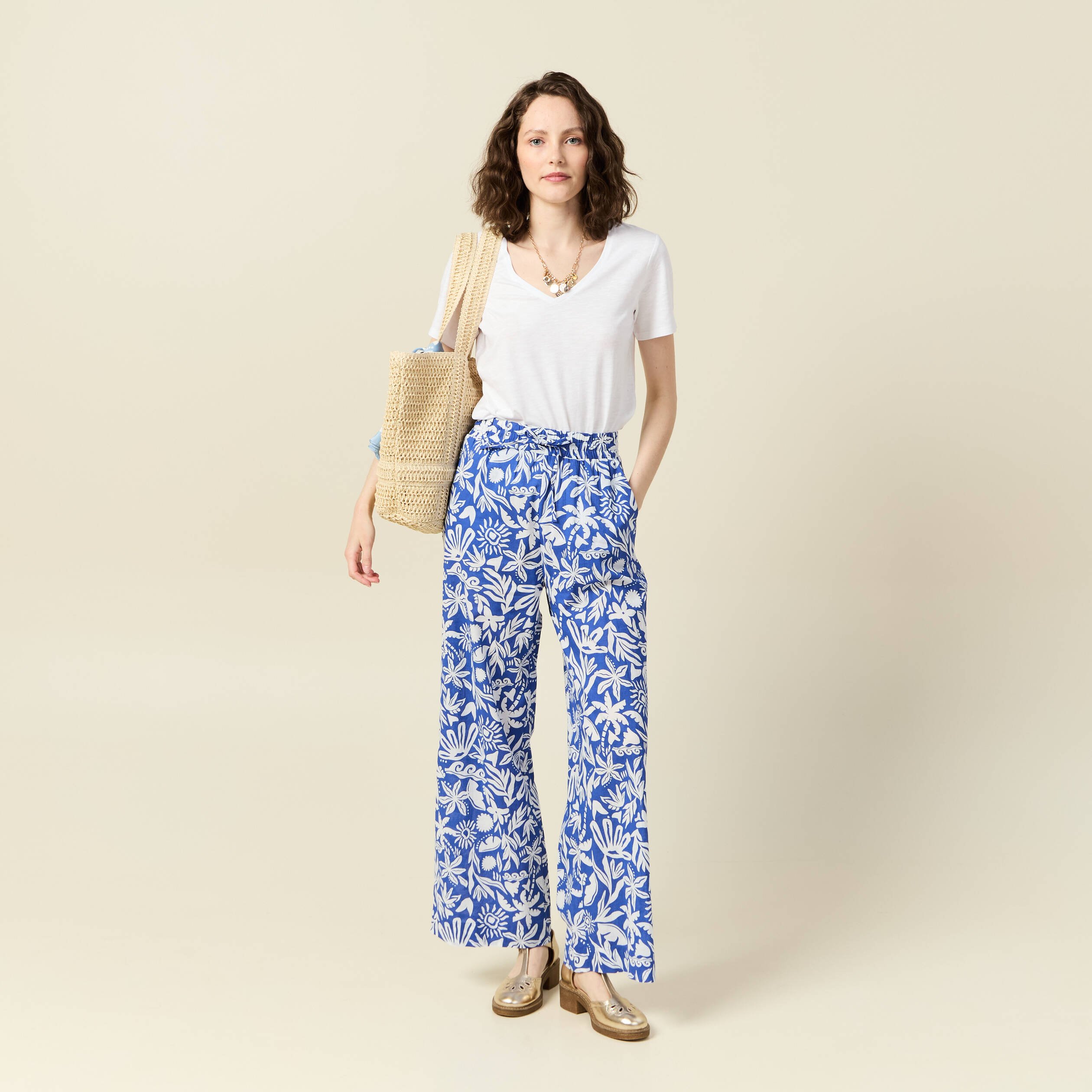 pantalon large taille haute bleu femme Pantalon large taille haute bleu femme