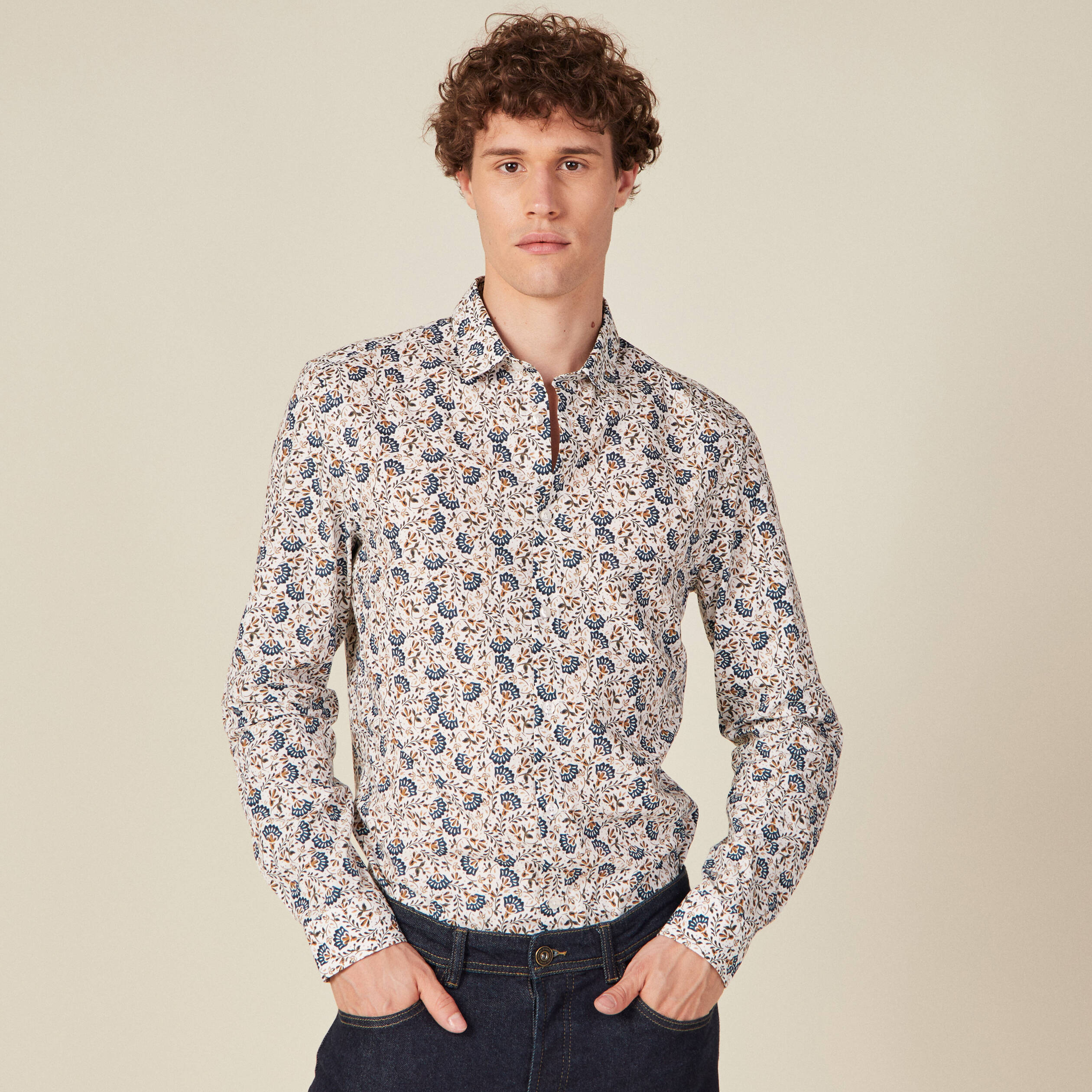 chemise a manches longues beige homme Chemise à manches longues beige homme