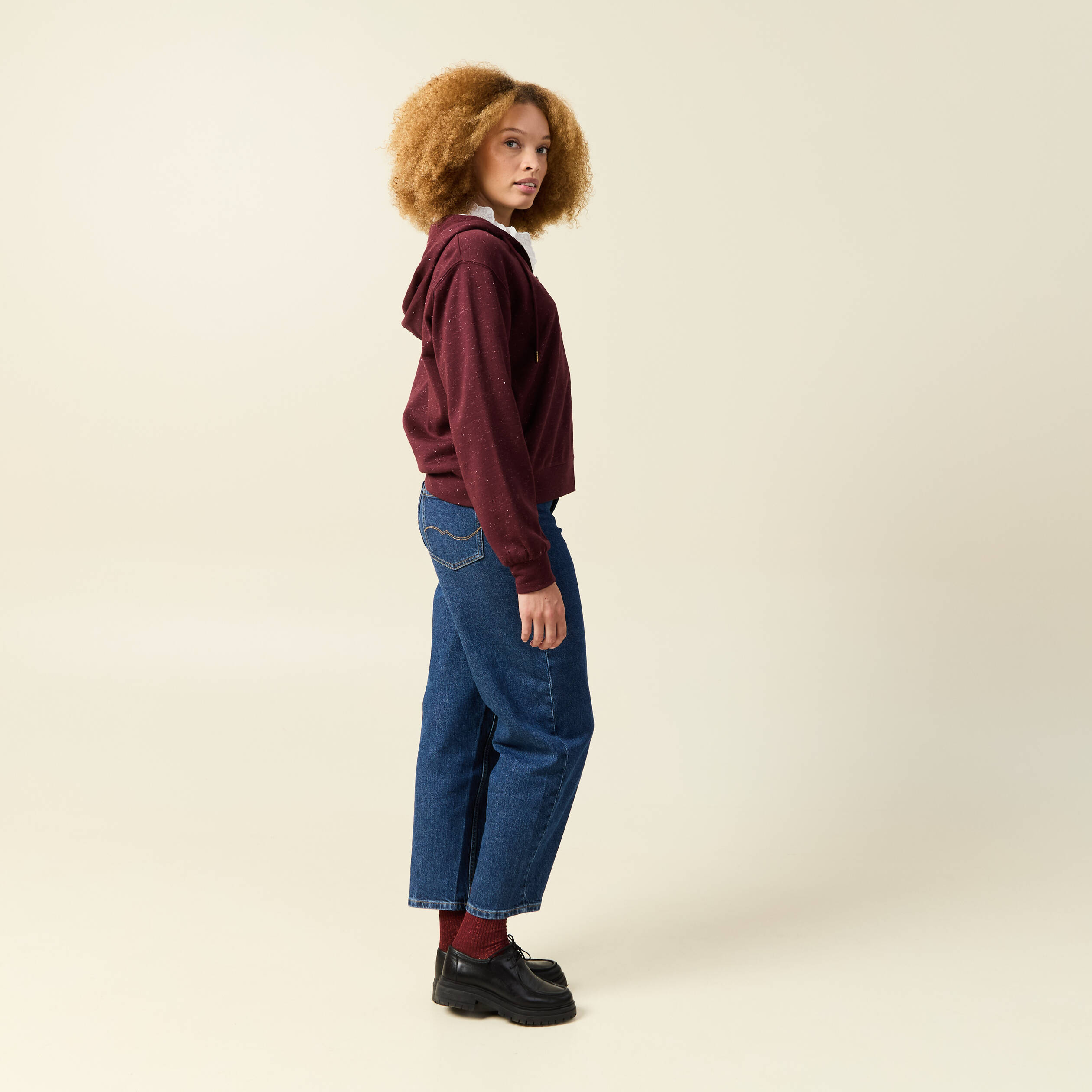 Sweat &agrave; capuche manches longues bordeaux femme
