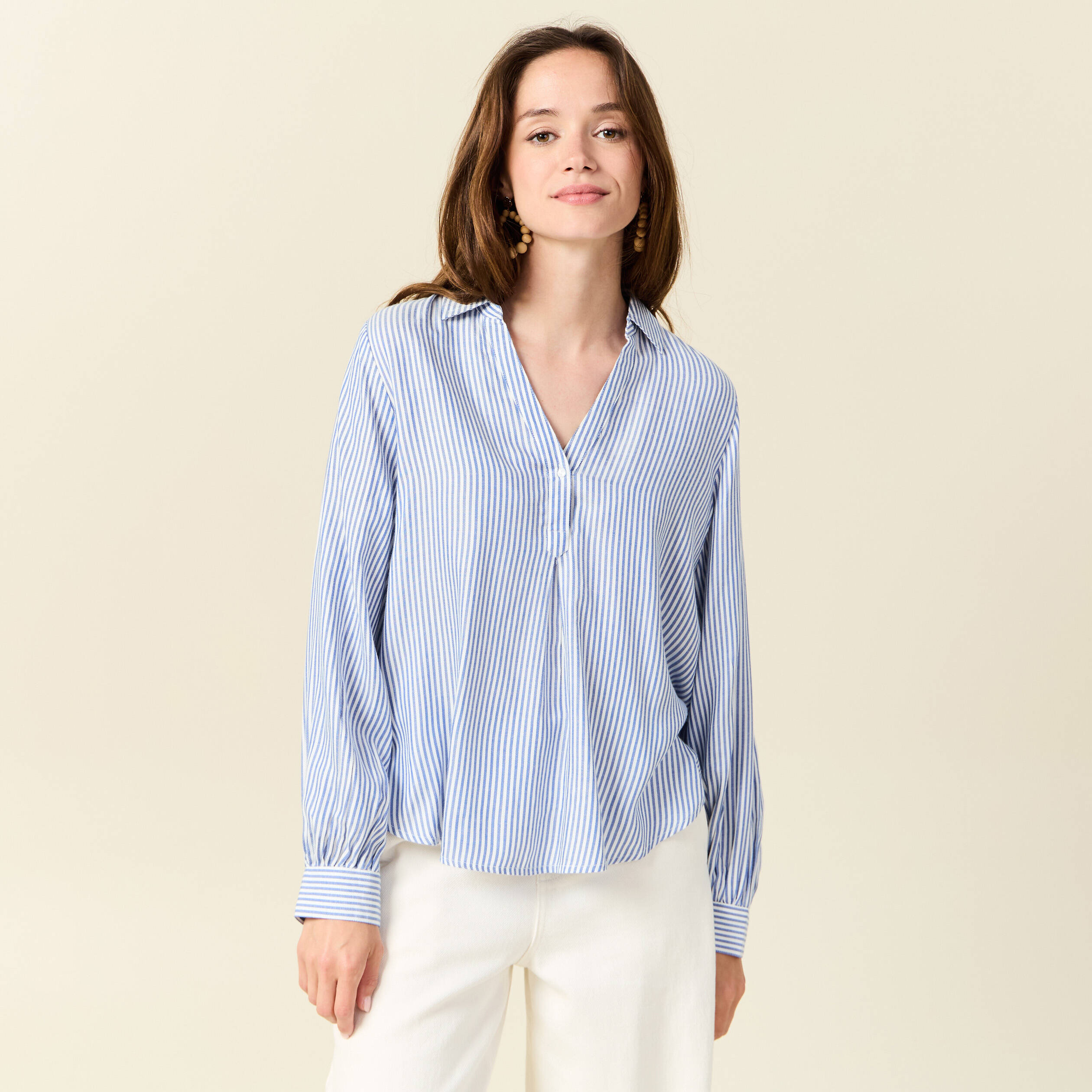 Blouse manches longues ecru femme