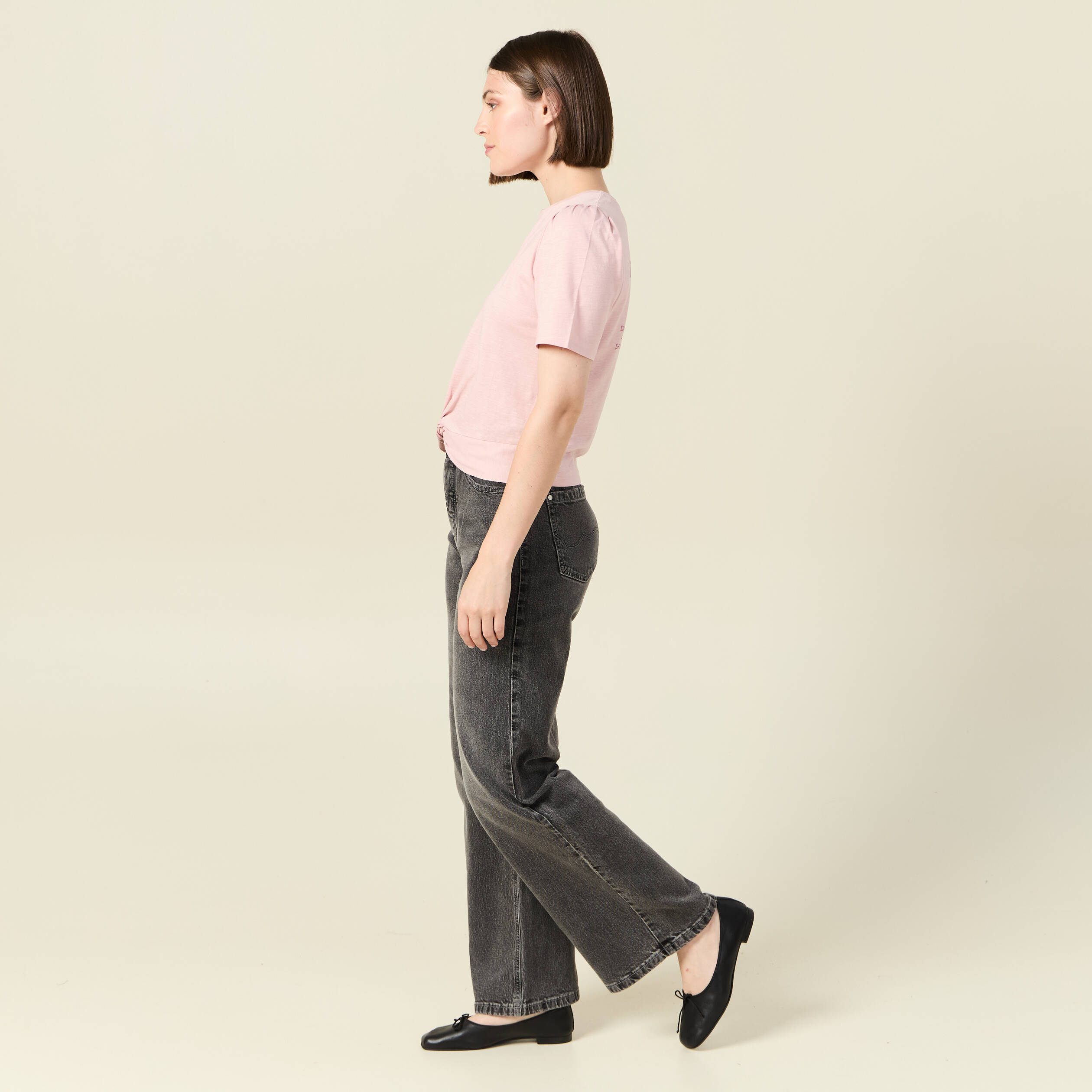 T-shirt en coton manches courtes rose pastel femme