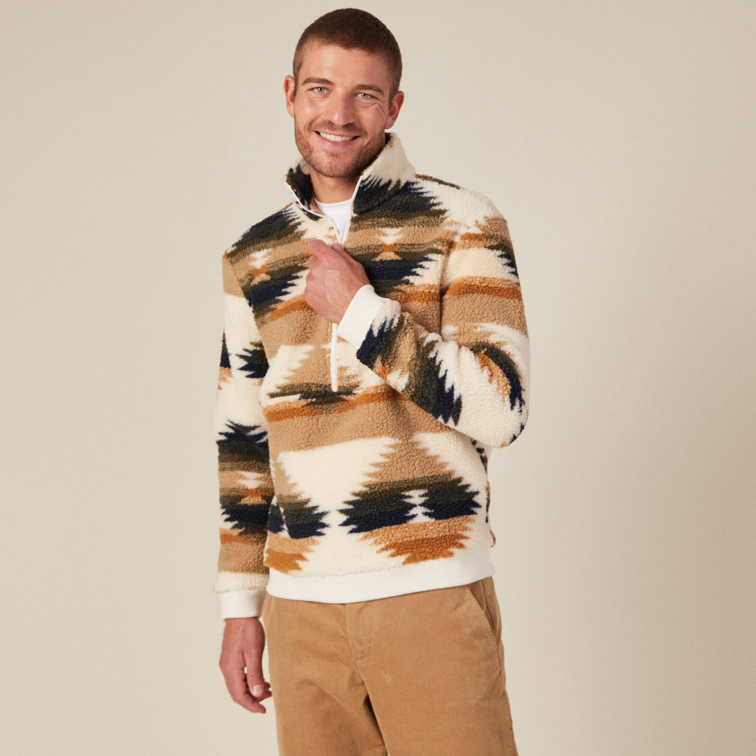 sweat col camionneur zippe ecru homme Sweat col camionneur zippé ecru homme
