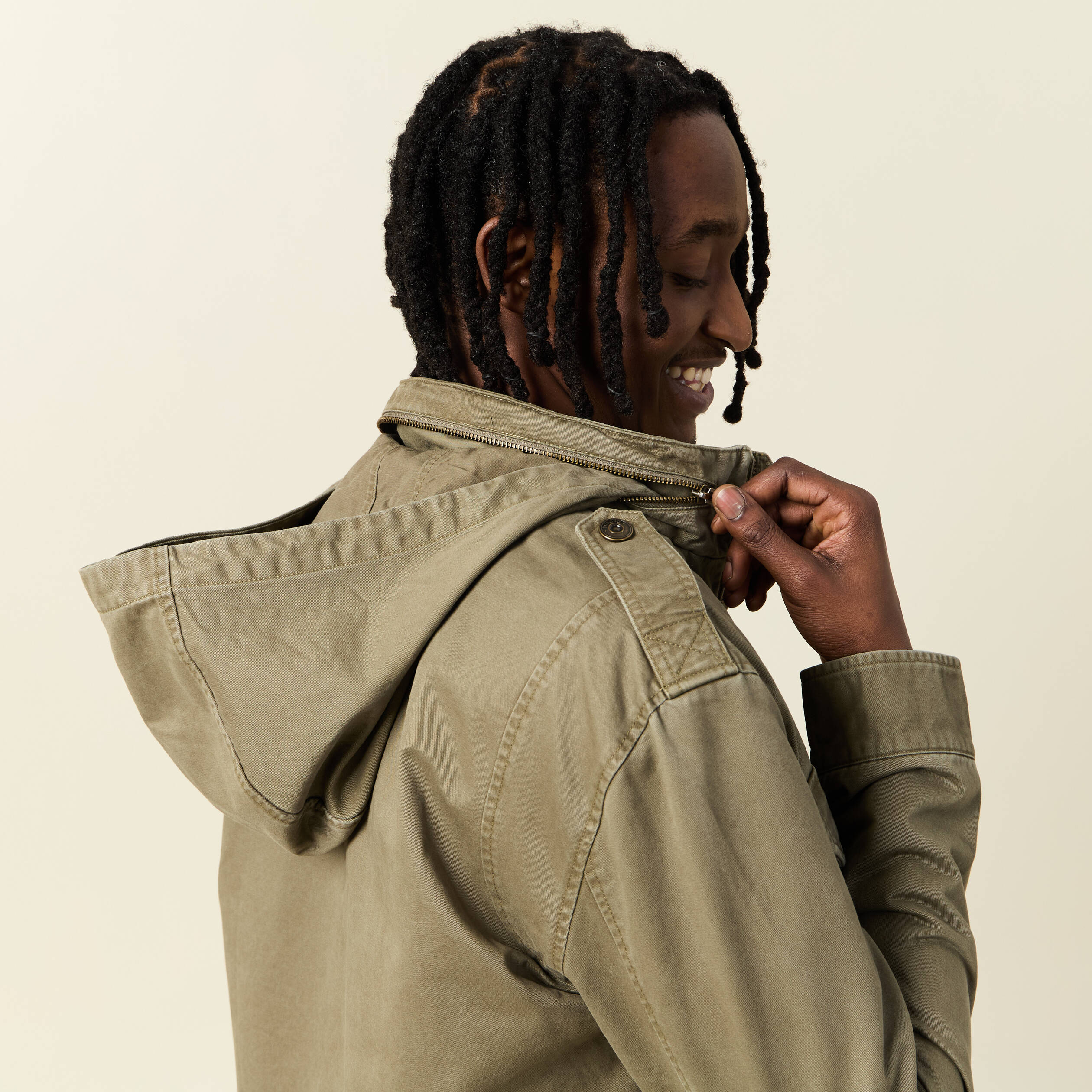 Blouson style biker zipp&eacute; vert kaki homme