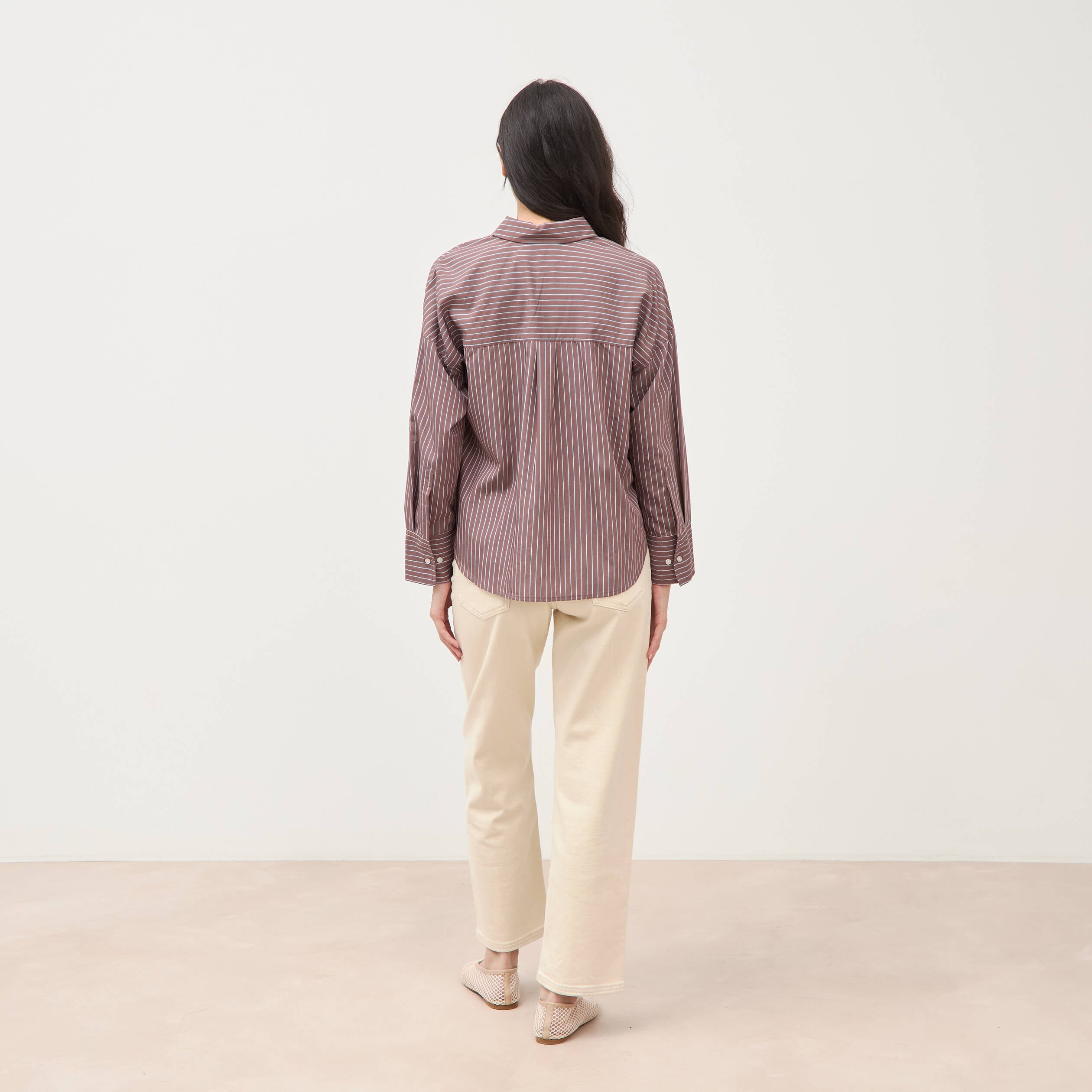 Chemise ample manches longues fluide marron femme