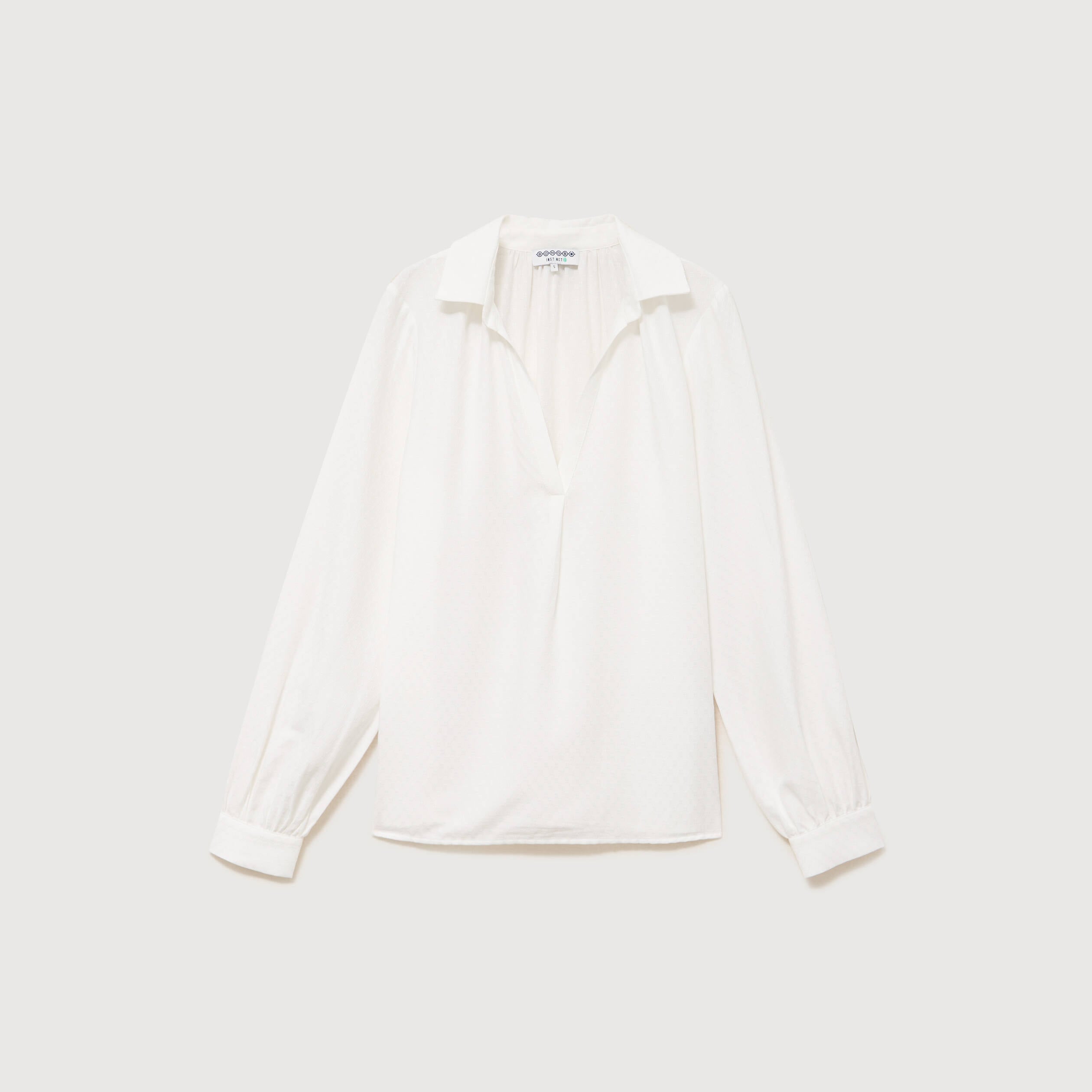 Chemise droite col rond manches longues ecru femme