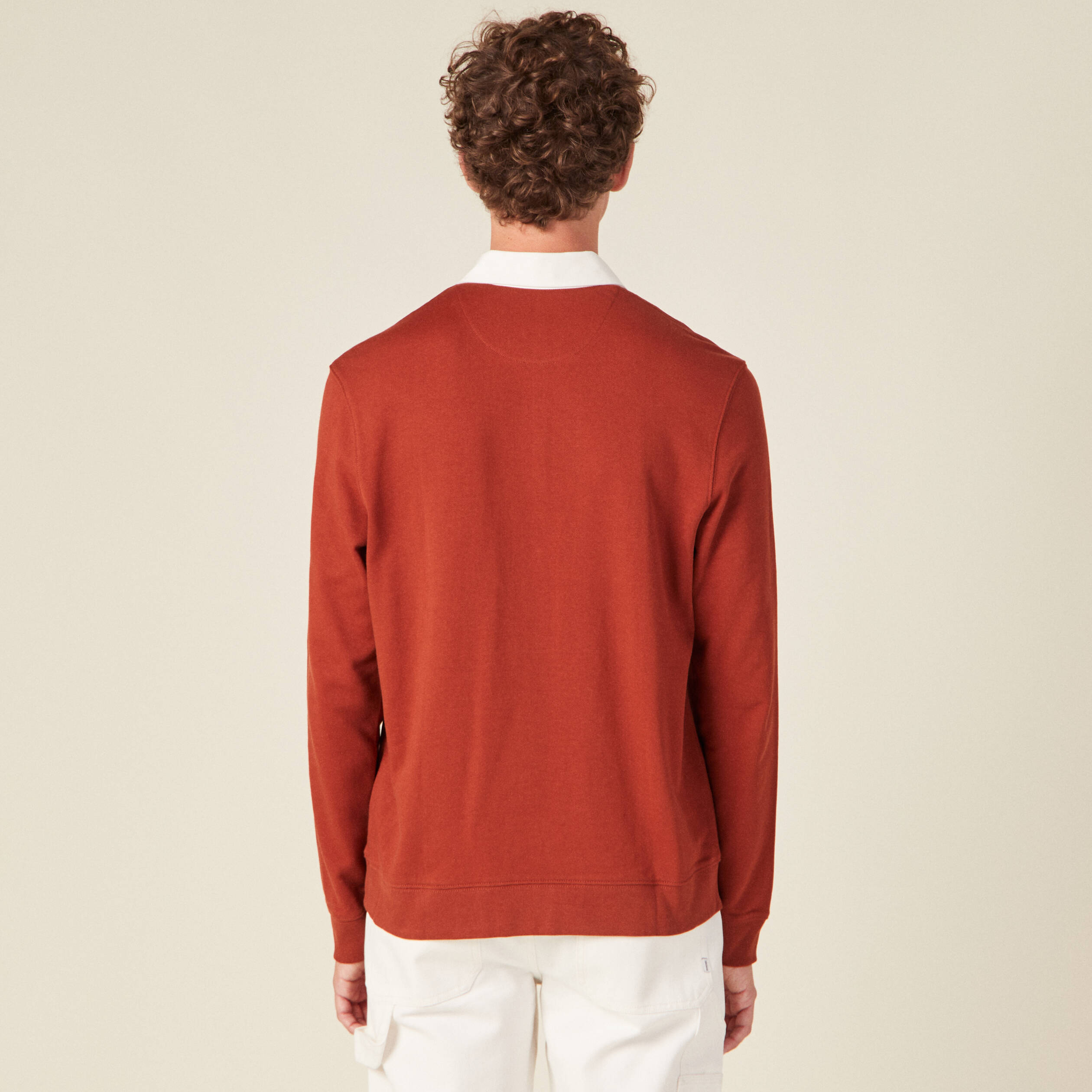 sweat manches longues col polo marron cognac homme Sweat manches longues col polo marron cognac homme