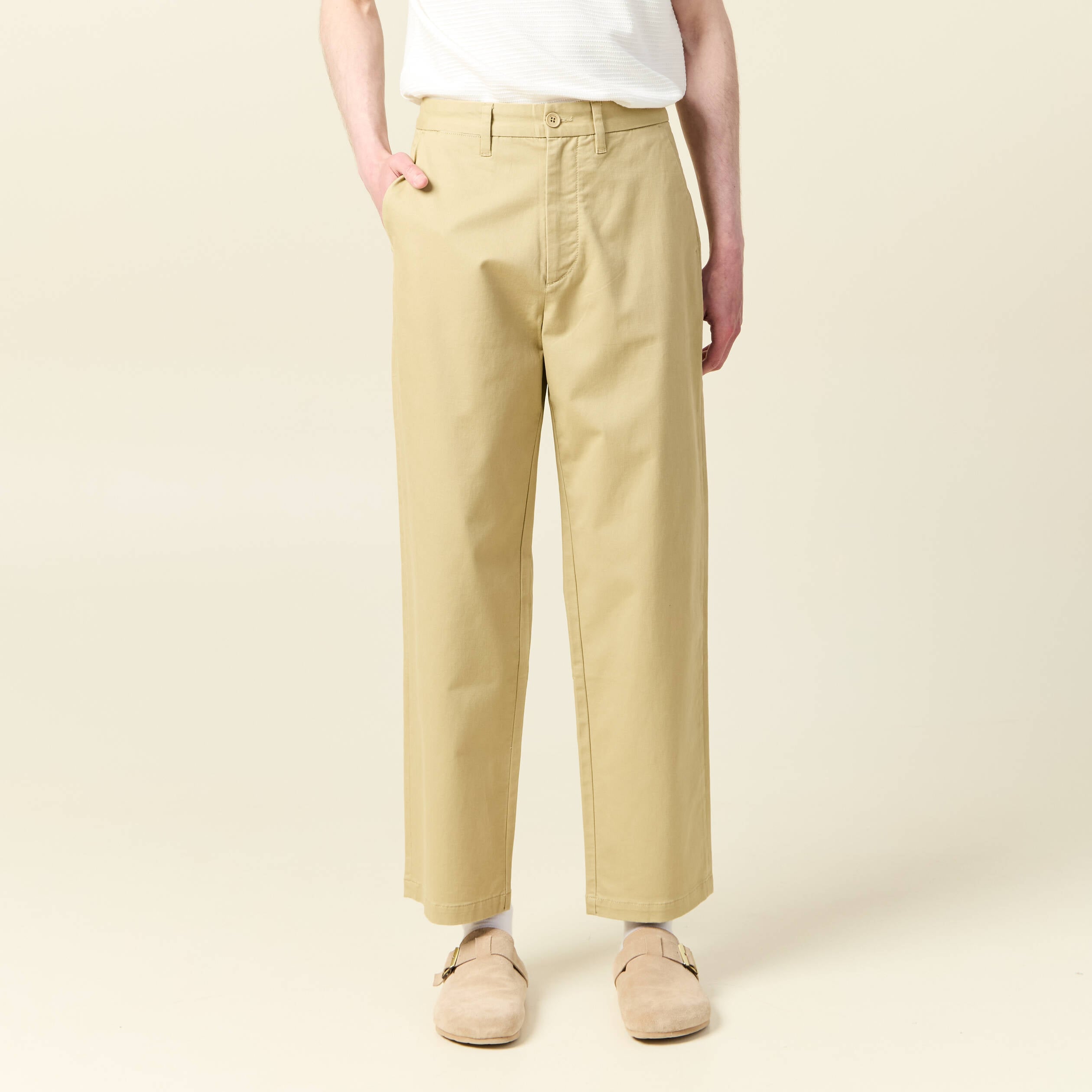 Chino coupe straight beige homme