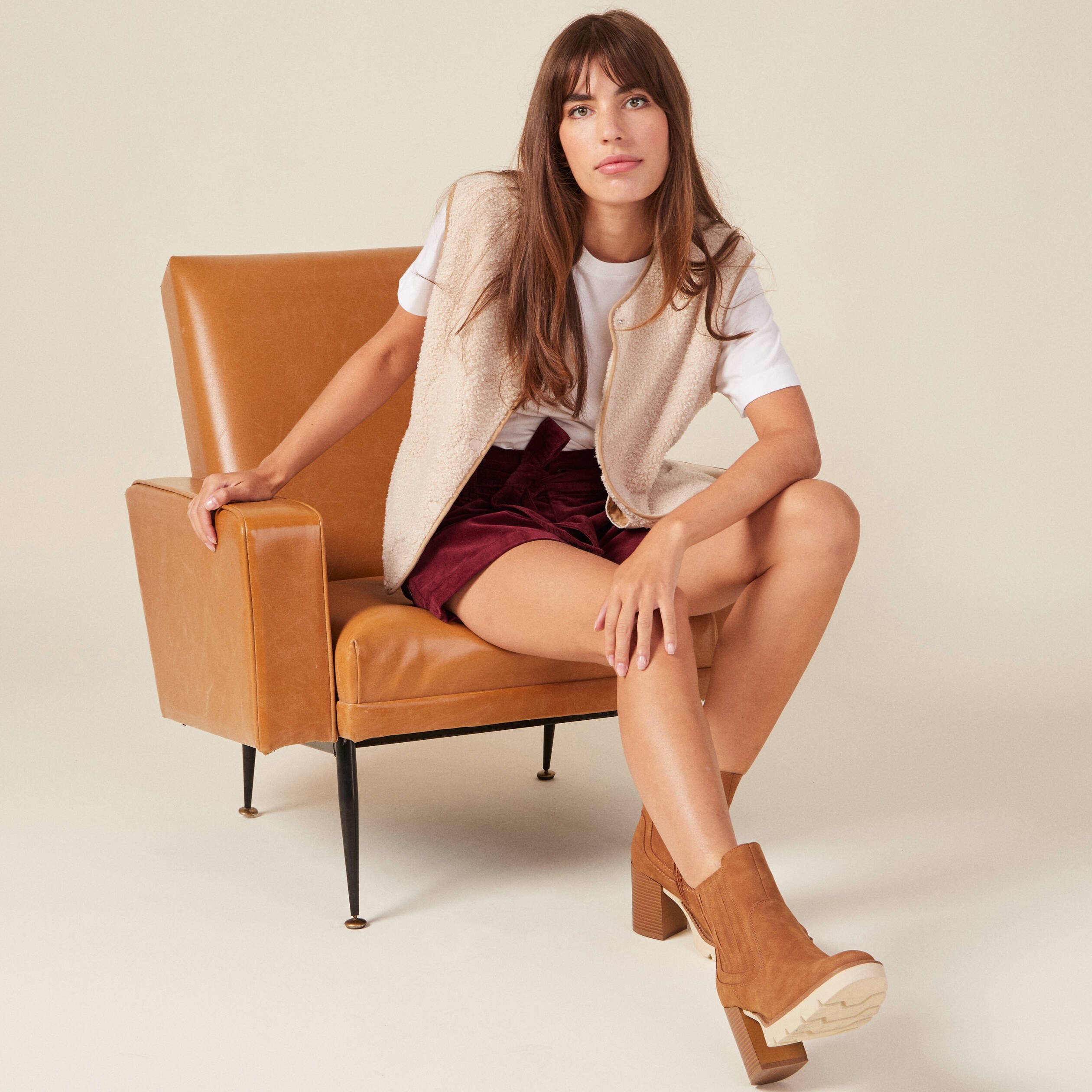 Short paperbag velours prune femme